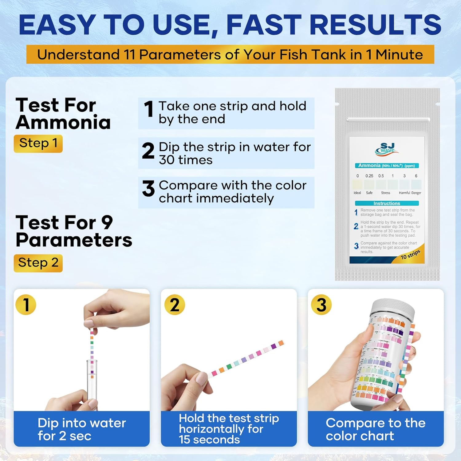 11 in 1 - Aquarium Test Strips | 950 Tests - 150 Strips | Fish Tank Aquariums Water Test Kit & ebook | Aquarium Thermometer | Fish Tank Water Testing Kit Includes 50 Ammonia Strips | Versatile Usage - Happypetzone.online - Image 4