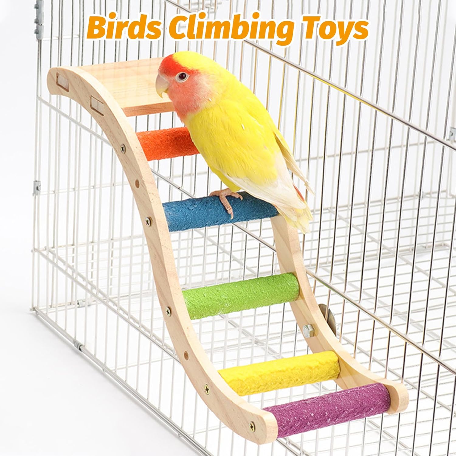 Hamiledyi Nature Wooden Bird Ladder Pet Parrots Climb Bridge Exercise Stands for Parakeet Climbing Chewing Bridge Bird Cage Accessories for Cockatiel Parakeet Lovebirds Budgie (Colorful) - Happypetzone.online - Image 3