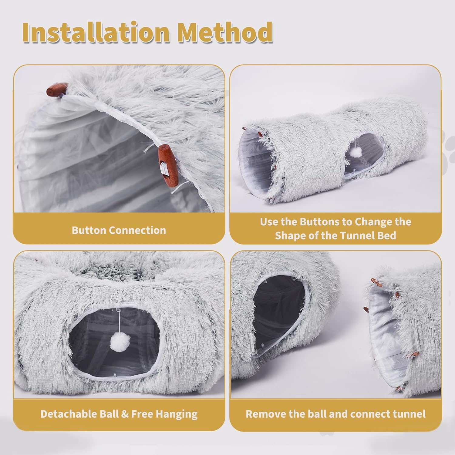 Odoland Cat Tunnels Bed with 1 Straight Tunnel and 20 Pet Toys - 5 Shapes DIY Indoor Cats Cave - Detachable Soft Cat Donut Tunnelset for Kitten Puppy Rabbit Ferret - Happypetzone.online - Image 3