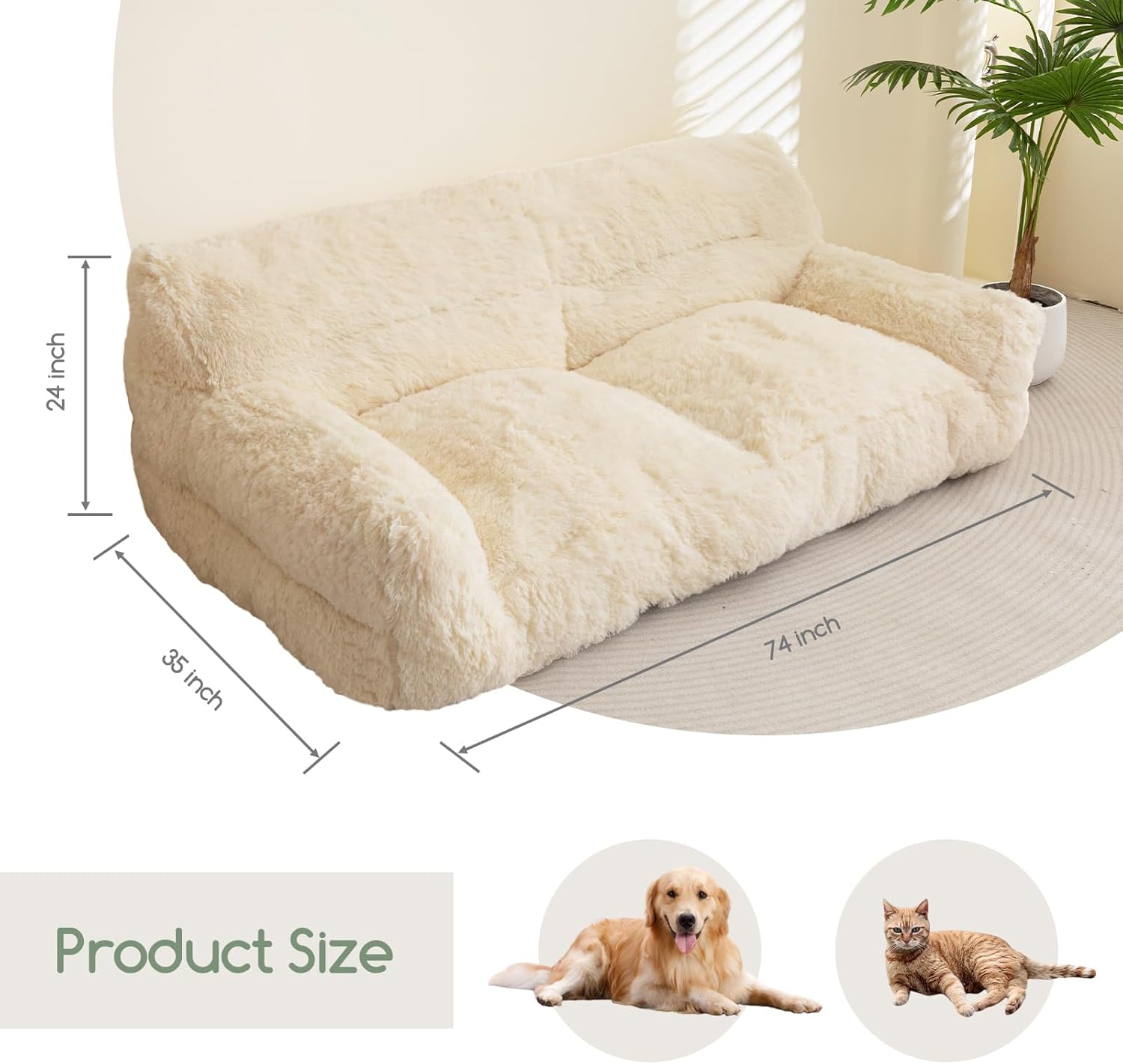 HIGOGOGO Giant Human Dog Sofa Bed, Big Comfy Floor Sofa Couch for Pet Families with Foam Chunk Supportive Mat, Fluffy Faux Fur Orthopedic Dog Bed for Human, XXXL Size, Beige - Happypetzone.online - Image 2