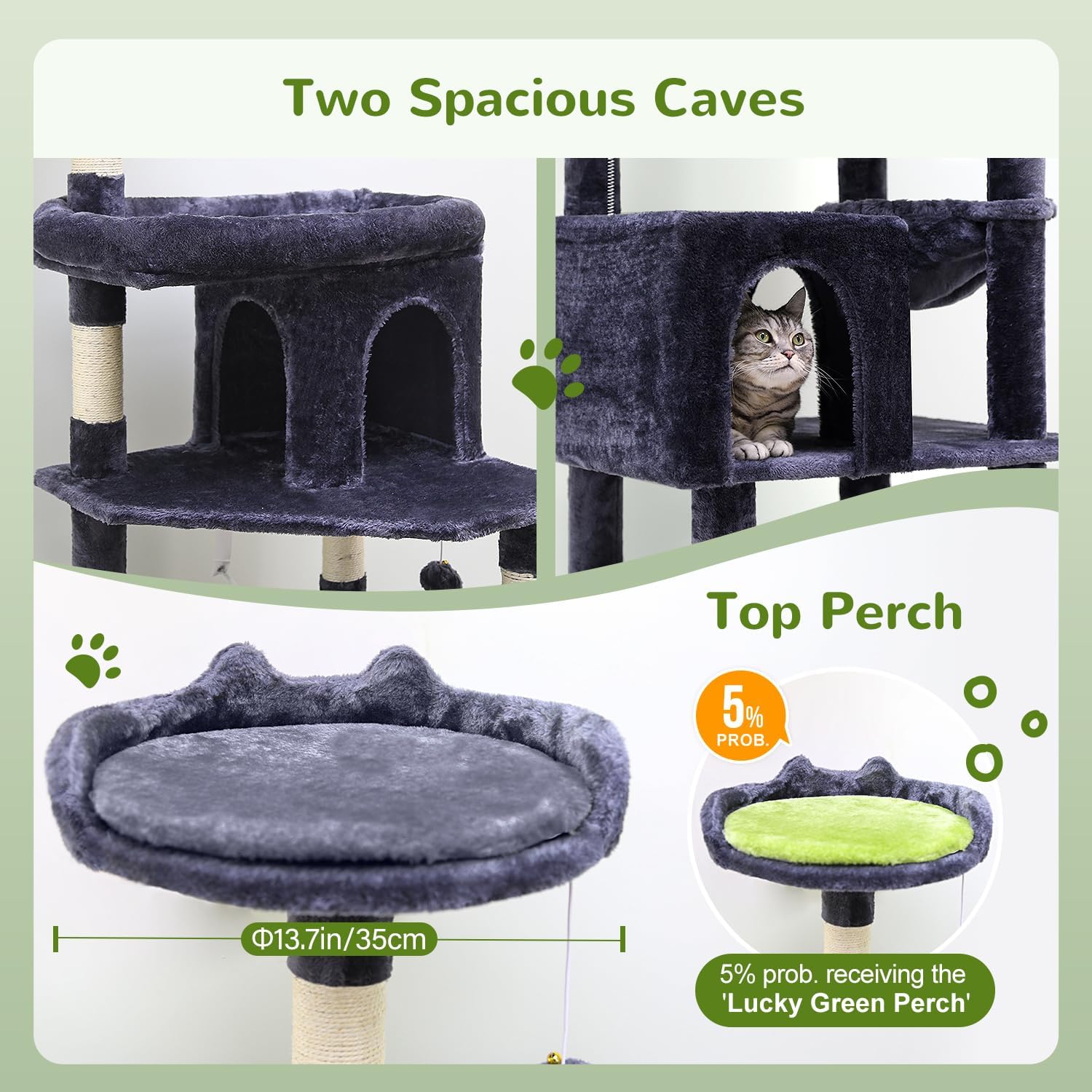 Globlazer Heavy Duty Cat Trees for Large Cats, Sturdy 72in Maine Coon Cat Tree for Large Cats 20 lbs+ Heavy Duty Cat Tower for Adult Biggest Cat with 6 Scratching Posts, Hammock, S72, Dark Gray - Happypetzone.online - Image 4