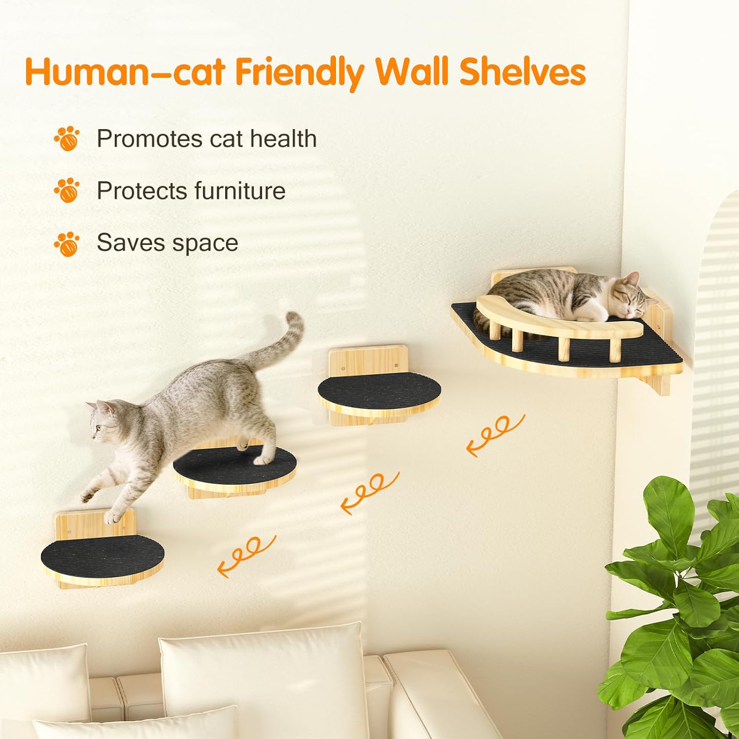 XiaZ Cat Wall Shelves, Corner Cat Shelf with 3 Wide Perch Steps, Kitty Wall Climber Wooden Furniture up to 25lbs, Modern Floating Cats Stairs for Indoor Sleeping, Playing, Climbing - Happypetzone.online - Image 4