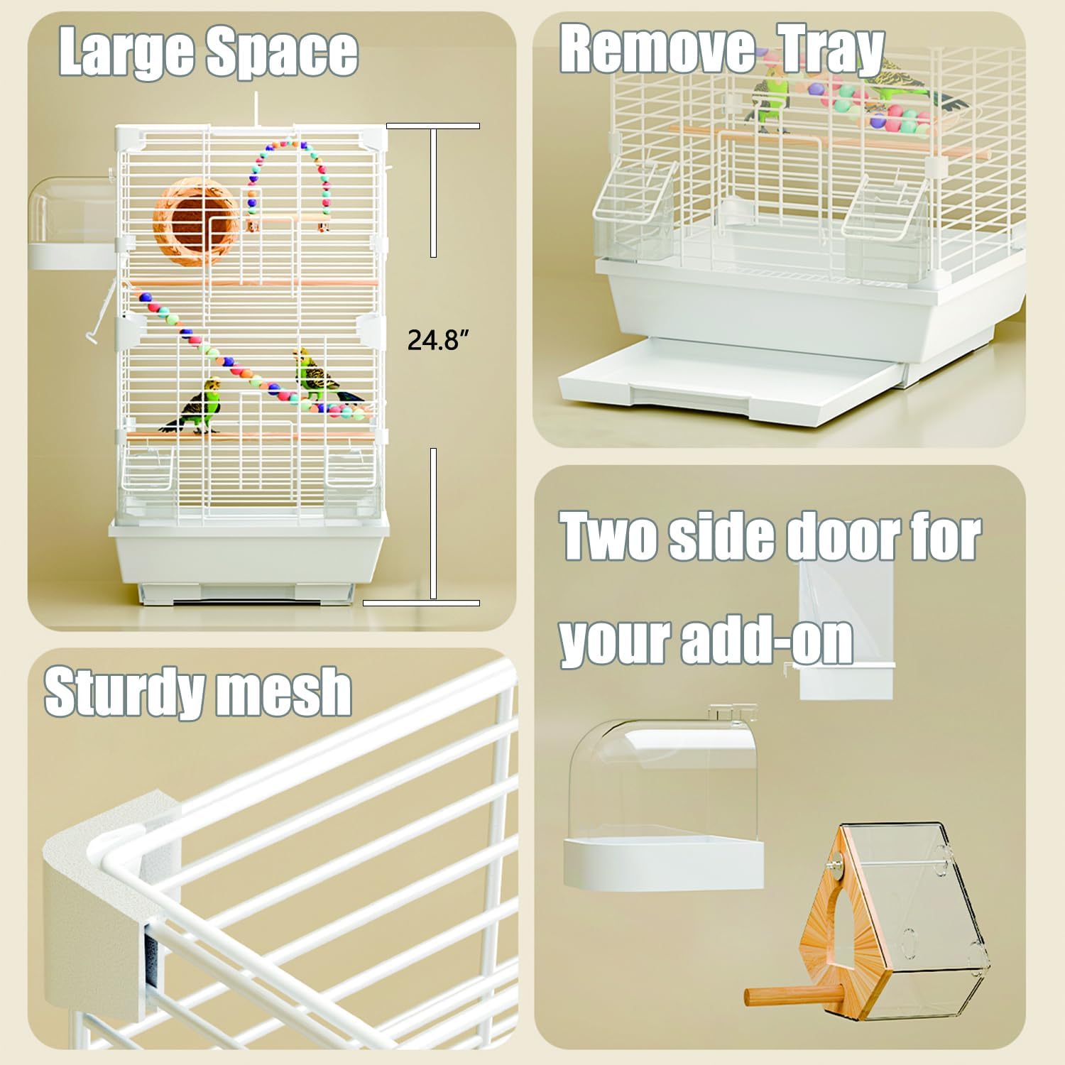 Basic Bird Cage, 24.8inch Parrot Cage (24.8" x 14.6" x 11"),Bird Cage with Ladder, Horizontal Bar, 2 Feeders, and Swing - Happypetzone.online - Image 4