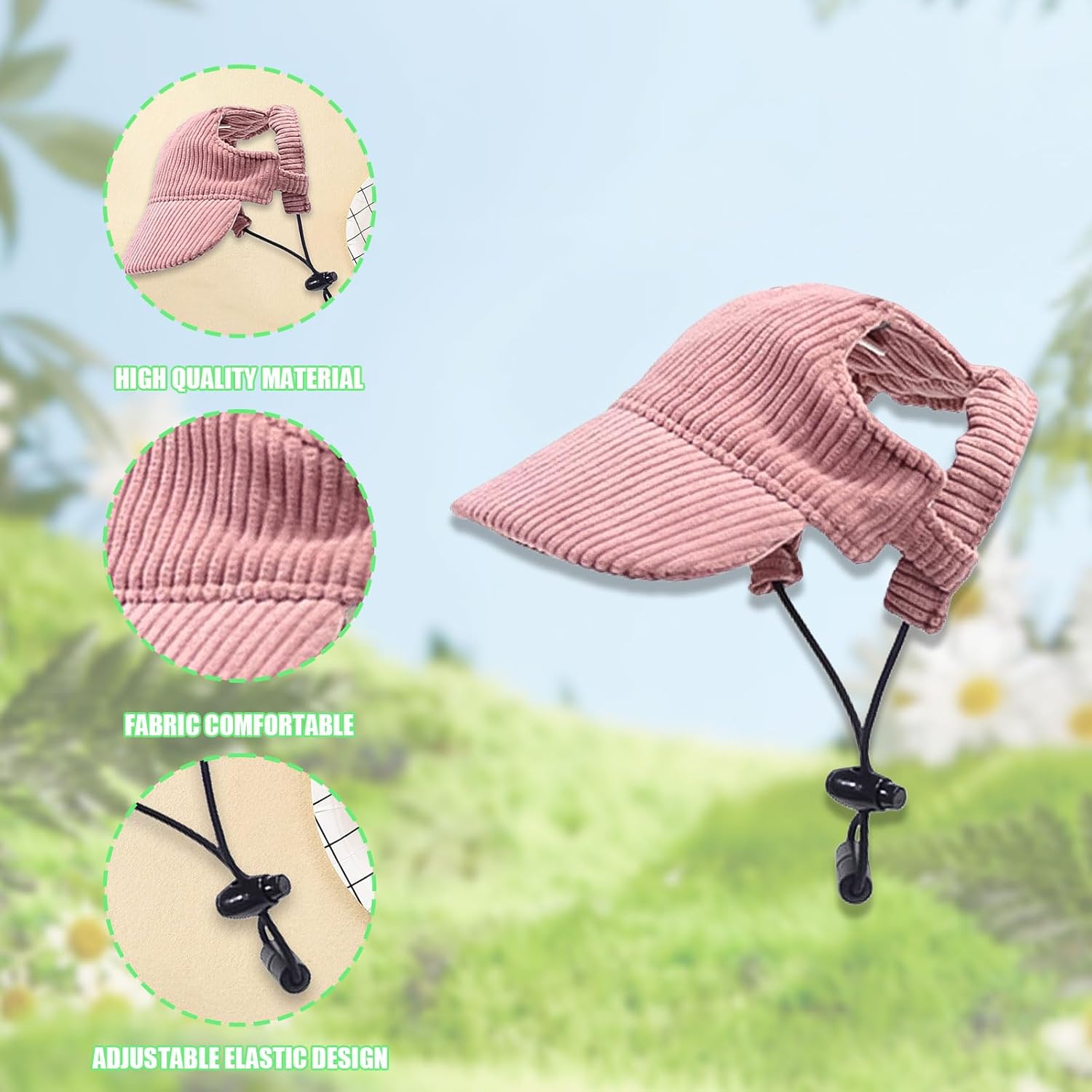 Dog Baseball Cap, Dog Cat Summer Beach Visor Hat with Ear Holes, Adjustable Puppy Sunbonnet Headdress (Pink, Medium) - Happypetzone.online - Image 3