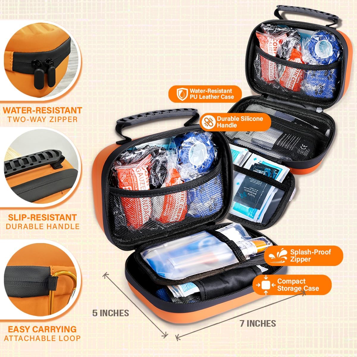 EVERLIT Pet Medic First Aid Kit | 95 Pcs Vet-Approved Medical, Outdoor & Emergency Supplies for Dogs, Cats, Animal Care | Travel-Friendly Compact Bag for Home, Car and Travel (Guardian Orange) - Happypetzone.online - Image 3