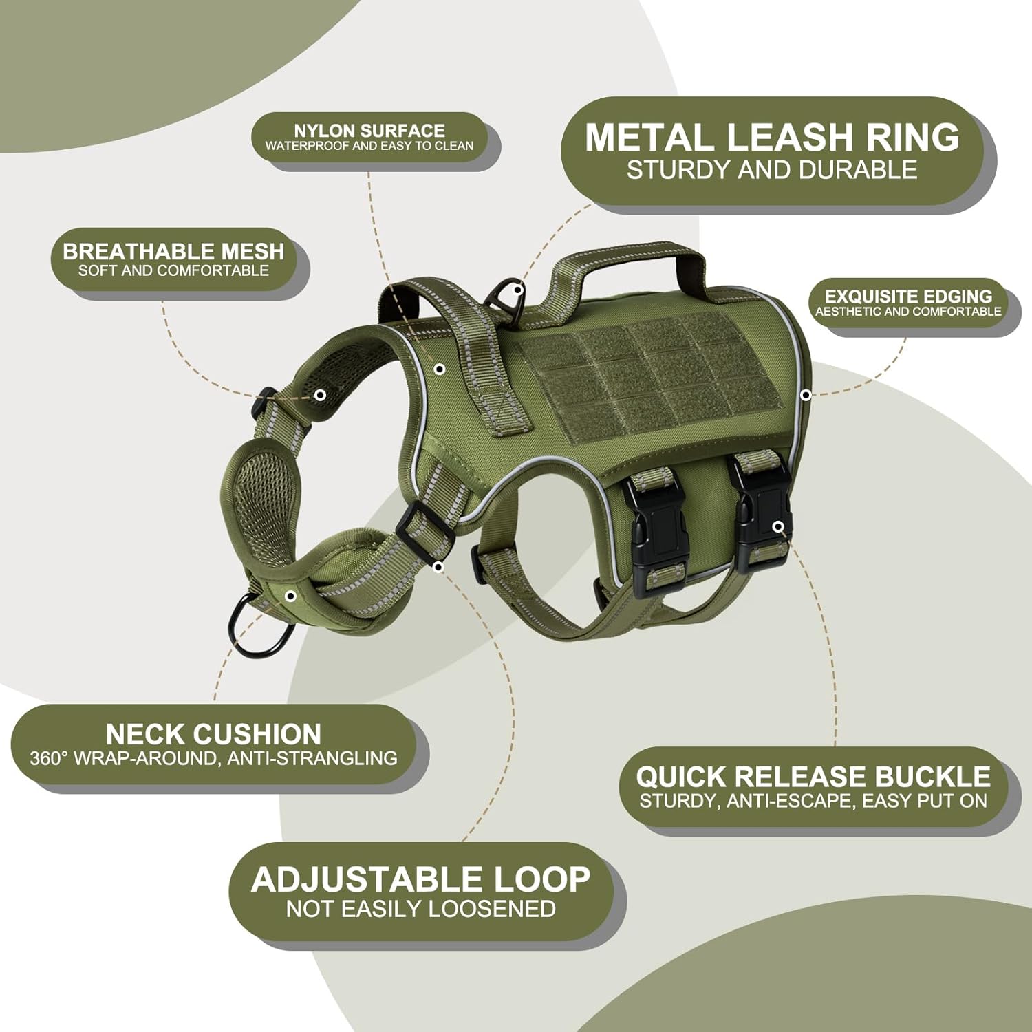 Dog Harness for Large Dogs Heavy Duty, Tactical No Pull Dog Harness with Molle System, Easy On and Off Service Dog Vest, Breathable Padded, Adjustable Reflective Pet Vest for Walking Hiking Training - Happypetzone.online - Image 5