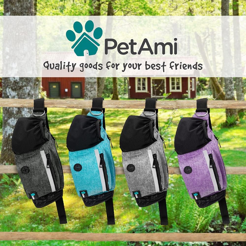 PetAmi Dog Fanny Pack, Treat Pouch for Dog Walking, Training, Built in Poop Bag Dispenser, Water Bottle Holder, Collapsible Bowl, Pet Treat Waist Belt for Hiking, Running, Kibbles (Purple) - Happypetzone.online - Image 7