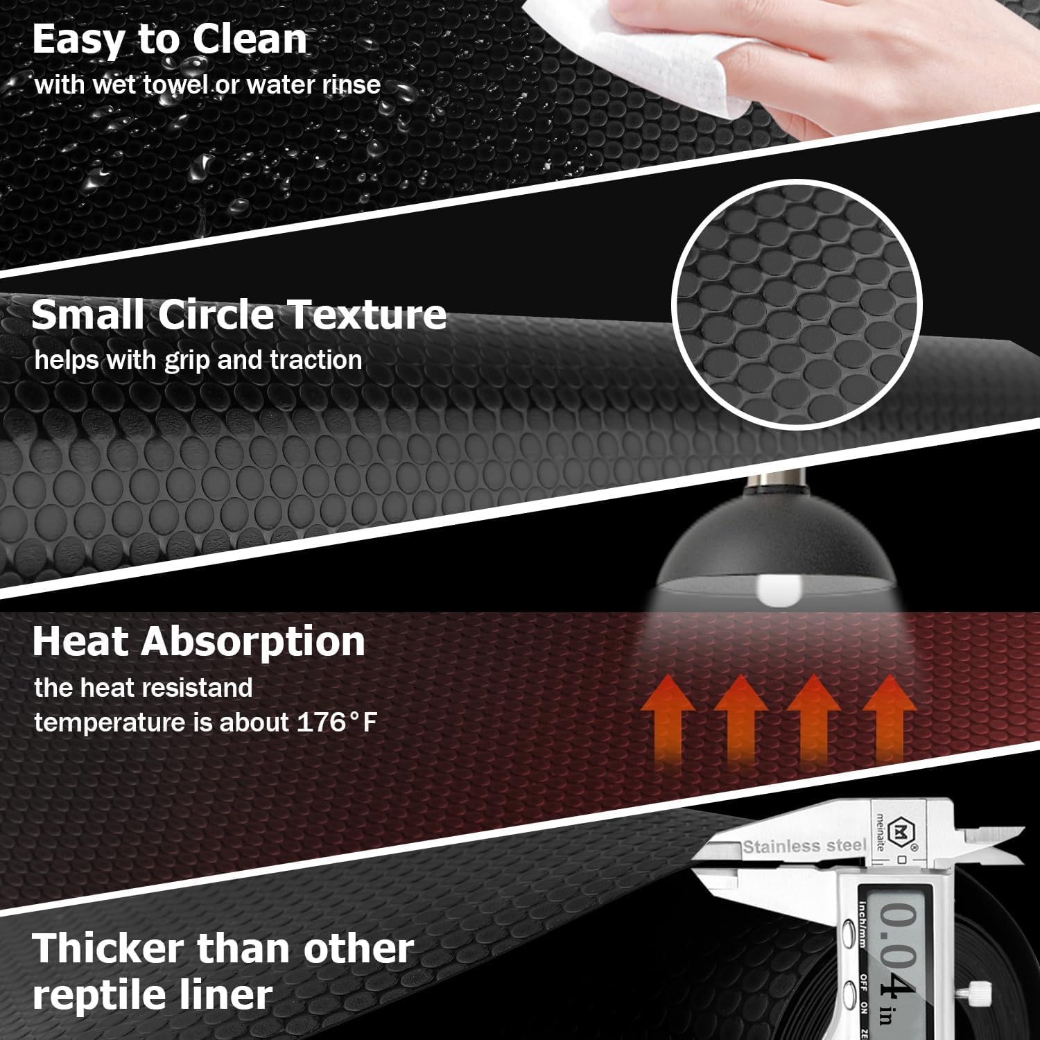 120 Gallon Reptile Terrarium Mat Liner, 96" X 24" Bearded Dragon Tank Accessories, Bearded Dragon Substrate flooring for 4x2x2 Reptile Enclosure, Reptile Bedding Carpet for Gecko,Lizard, Black - Happypetzone.online - Image 4