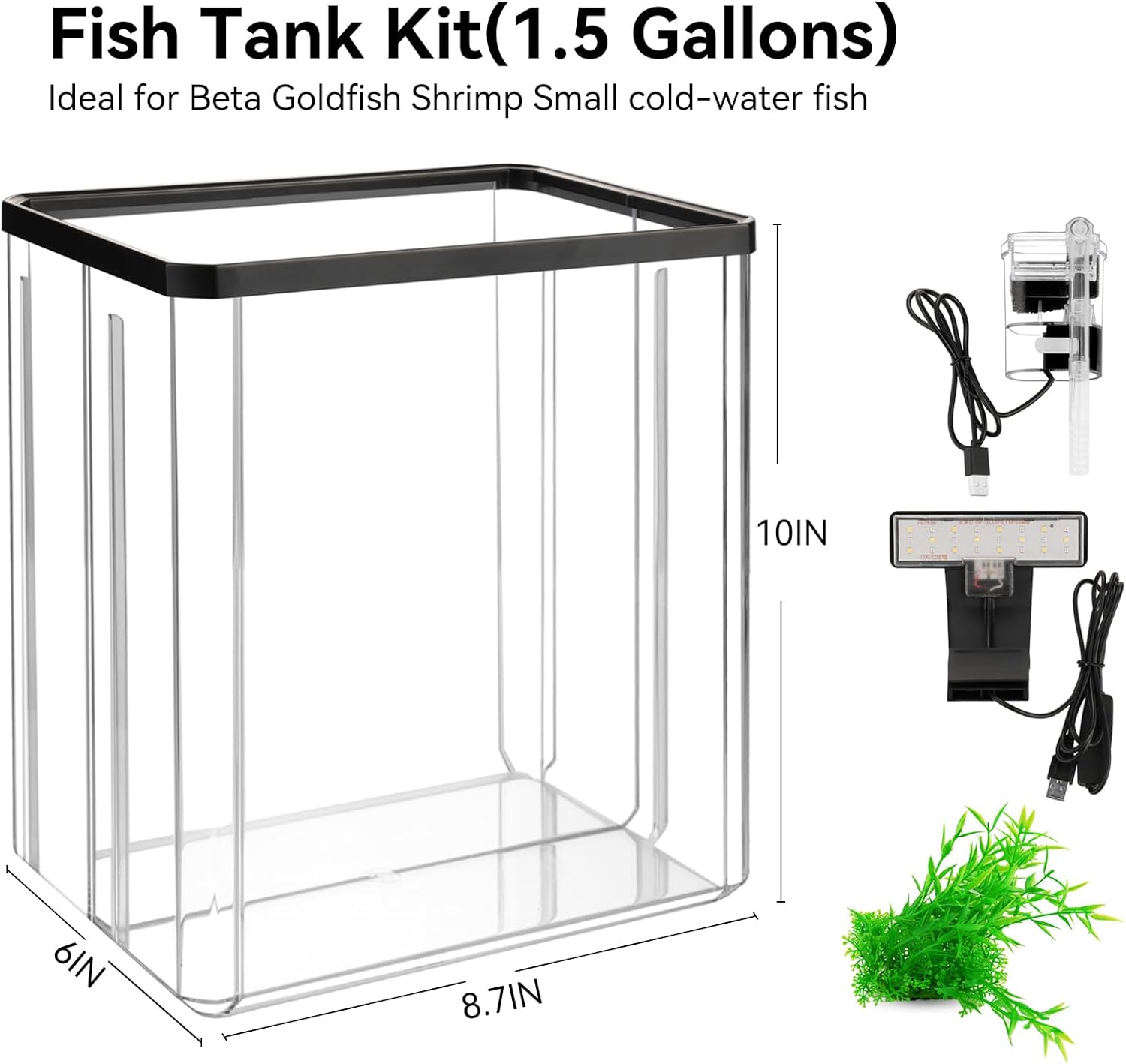 1.5 Gallon Aquarium Starter Kits - Plastic Fish Tank Kit Clear Beta Fish Tank Small with Filteration Oxygenation, Water Circulation, Lighting - Beginner's Gift for Guppy, Shrimp, Goldfish - Happypetzone.online - Image 3
