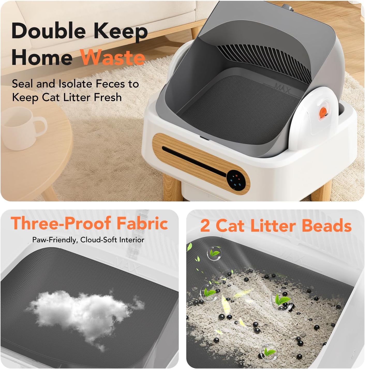 RPZ Automatic Cat Litter Box Self Cleaning, Robot Litter Box for Multiple Large Cats, Open Top Auto App Control Ultra-Quiet, Durable, Keep Home Freshness, Wood Grain - Happypetzone.online - Image 7