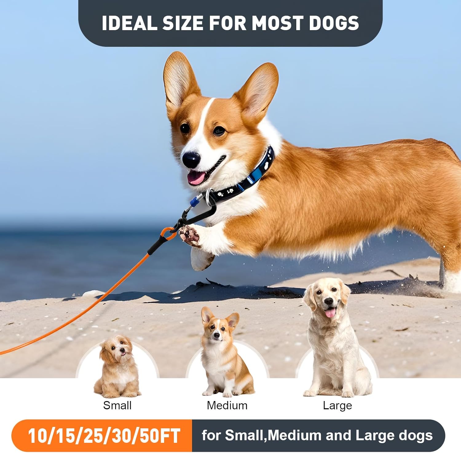 Dog Tie Out Cable 10FT Heavy Duty Chew Proof, Tangle-Free Runner with 360° Swivels & Locking Clip for Large Dogs Up to 250LBS - Rust Proof Leash for Yard, Camping, Outside (Orange 10FT) - Happypetzone.online - Image 6