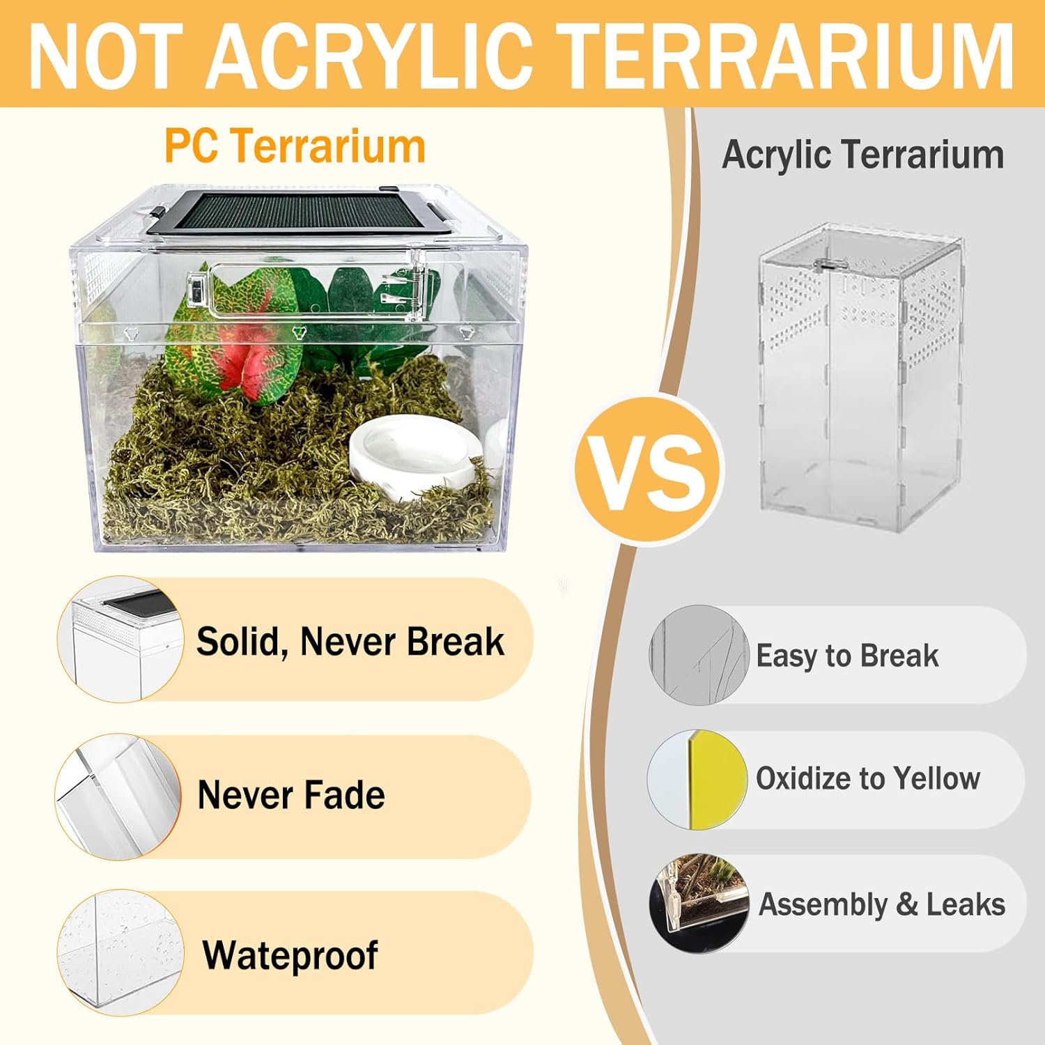Reptile Terrarium, Jumping Spider Enclosure Starter Kit, Leopard Gecko Habitat Container, 8"x8"x7"Reptile Tank for Tarantula, Hermit Crab, Insect, Fish, Frog, Small Bearded Dragon, Lizard - Happypetzone.online - Image 6