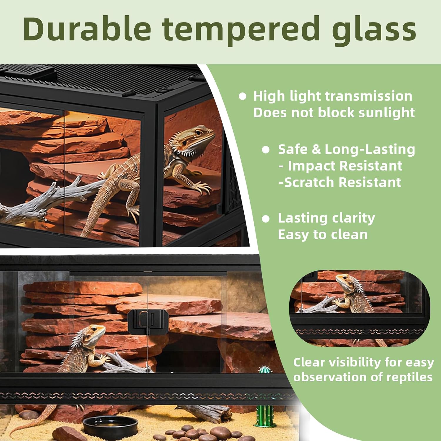 XIGETRAIL Tempered Glass Bearded Dragon Tank, 22" x 14" x 12" Reptile Enclosure with Sliding Door and Top Screen Ventilation,Reptile Tank for Lizard,Gecko,Chameleon - Happypetzone.online - Image 4