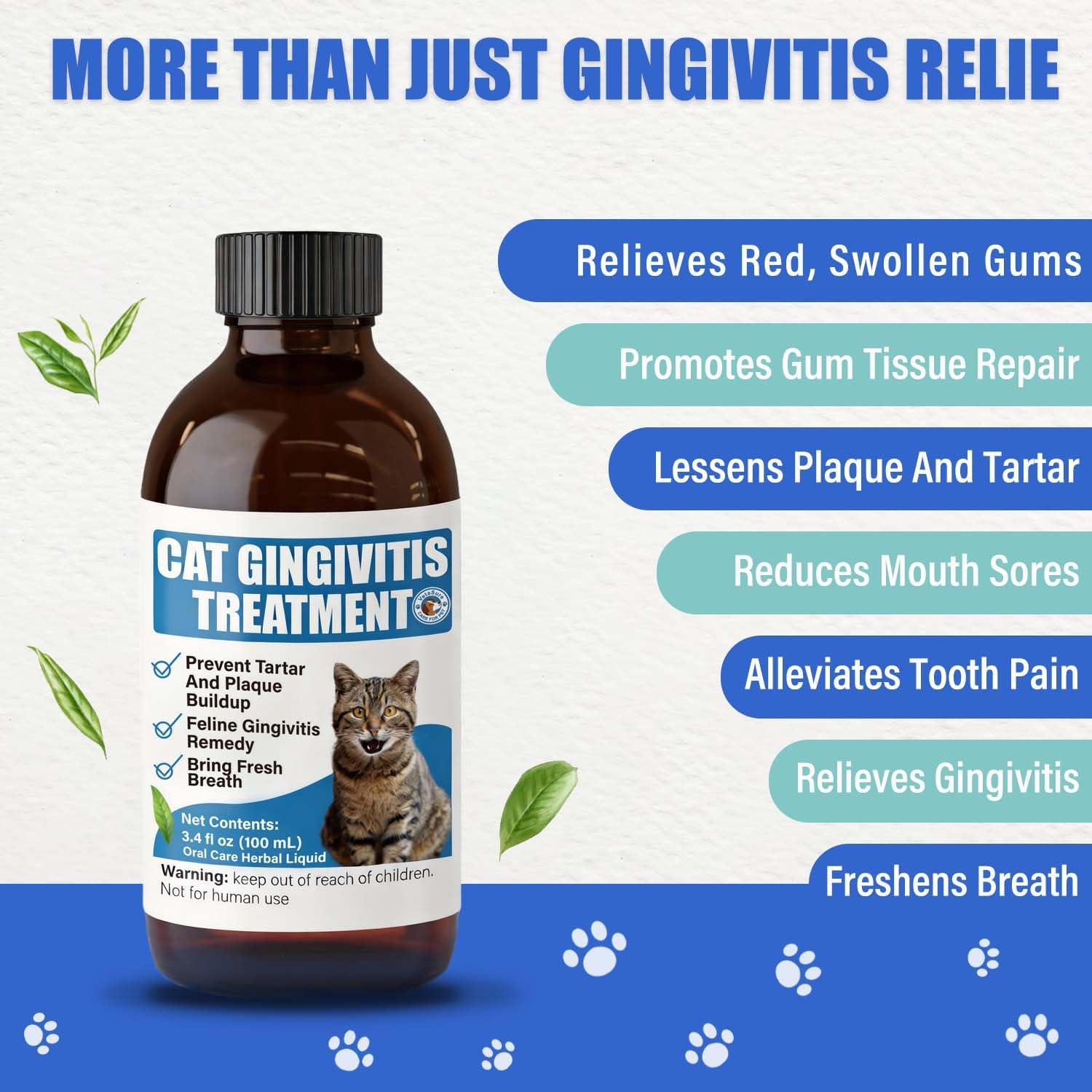 Cat Gingivitis Treatment Liquid 100ml - Cats Dental Care Clean Teeth & Gums, Eliminate Bad Breath, Natural Extracts Lessen Tartar & Plaque, Include 3 ml Dropper with Cap - Happypetzone.online - Image 7