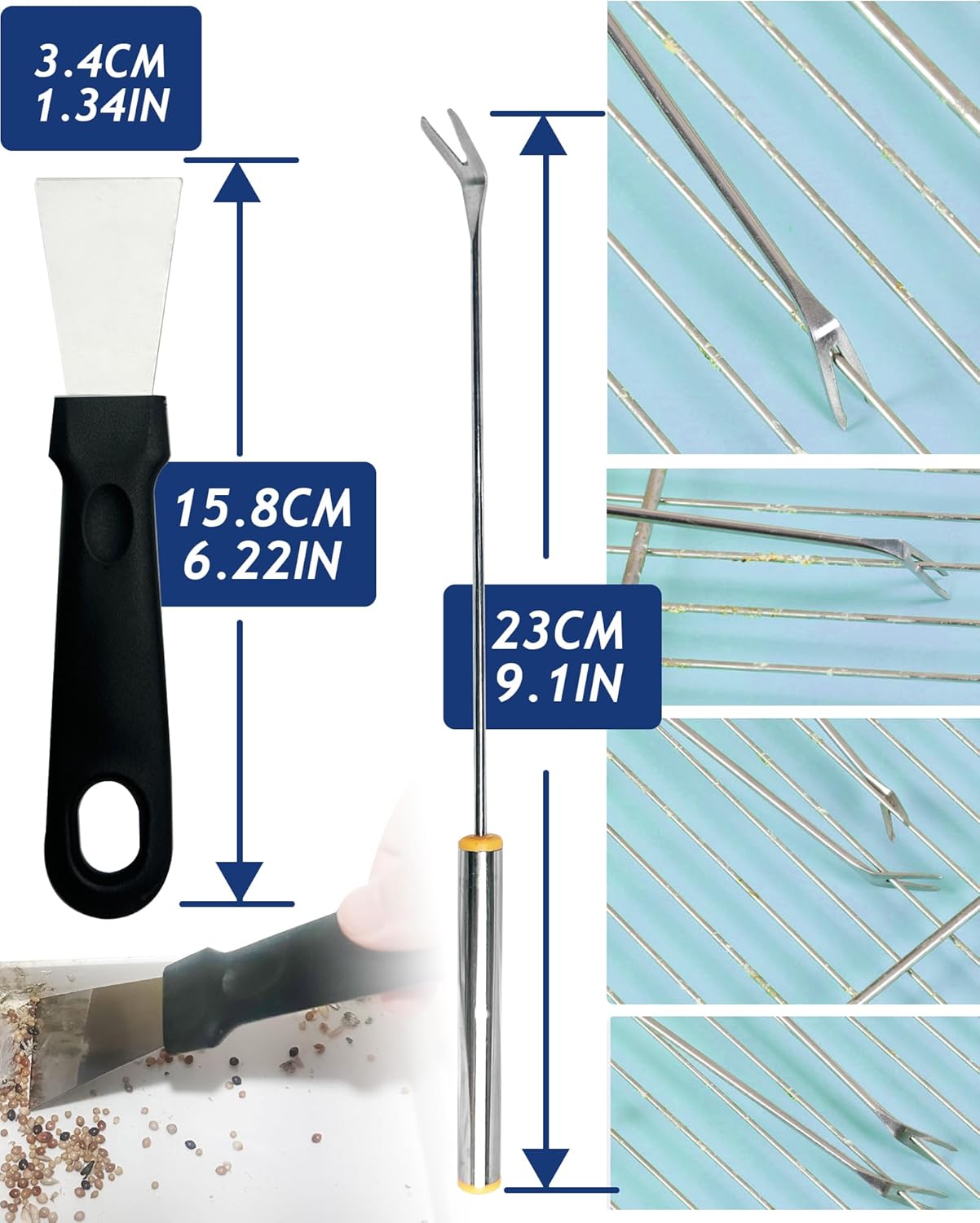 Upgrade 6PCS Cage Cleaner Set,2-in-1 Stainless Steel Pet Cage Brush,Bird Poop Remover,Dual Head Brush,Long Handle Scraper,Small Animals House Cleaning Accessories,Mini Dustpan and Broom Set (6PCS-1) - Happypetzone.online - Image 4