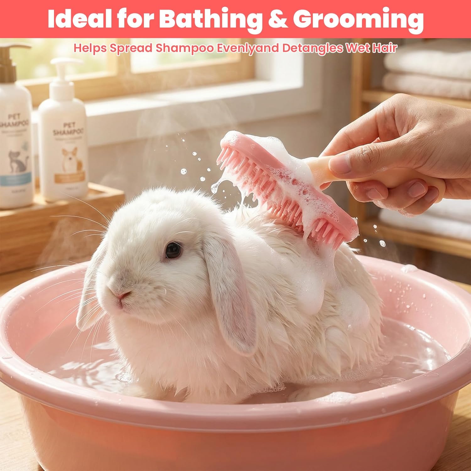 2Pcs Rabbit Brush, Silicone Rabbit Grooming Brush - Small Pets Brushes for Kittens Puppy Rabbits Guinea Pigs Shedding Bath & Massage Comb - Happypetzone.online - Image 4