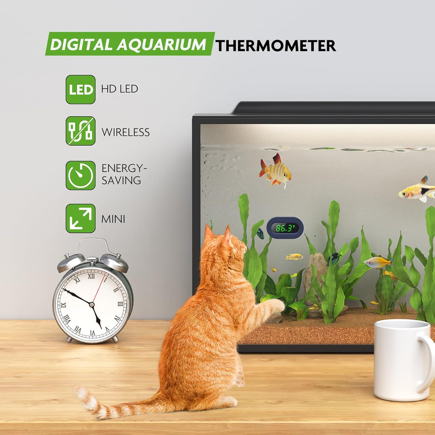 PAIZOO Aquarium Thermometer Digital, LED Display Fish Tank Thermometer Stick On Highly Accurate to ±0.9℉, Wireless Temperature Measurement for Fish, Betta, Aquatic, Replaceable Battery - Happypetzone.online - Image 2