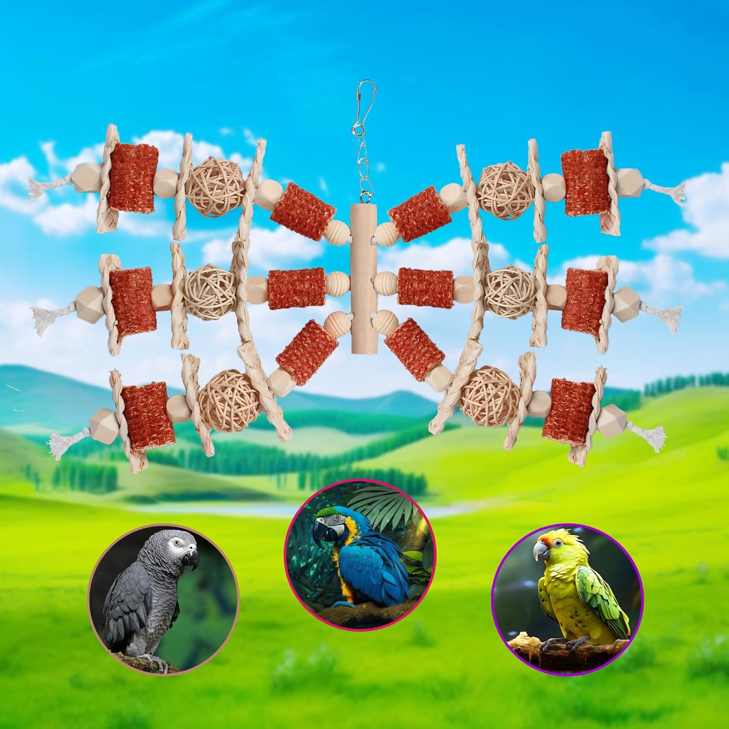 Bird Toys, Natural Corn Stick Parrot Toys Hanging in Bird Cages,for Small and Medium-Sized Macaws,African Grey,Cockatoos,Cockatiel,Sun Conure,Amazon Parrots - Happypetzone.online - Image 4