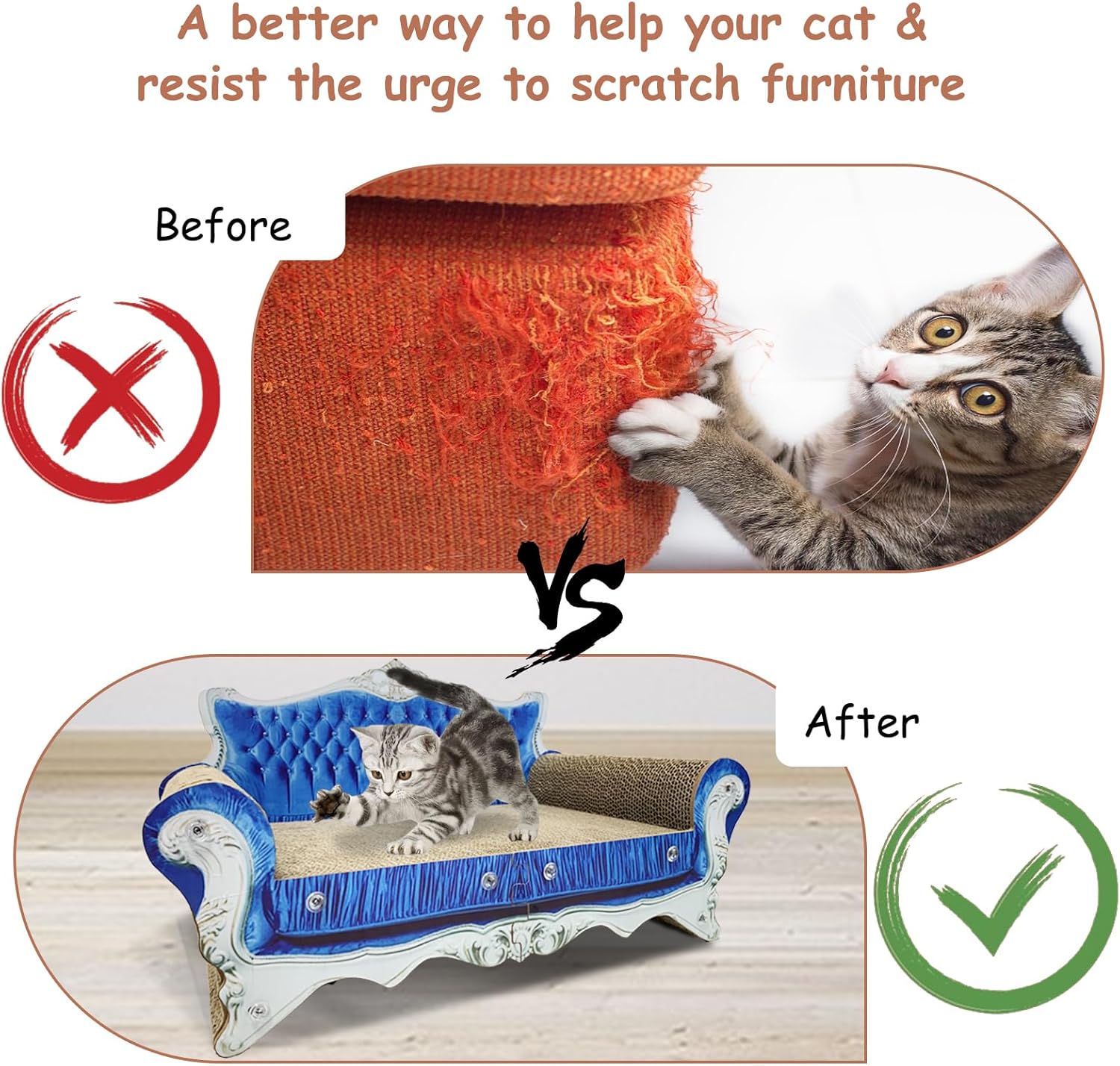 Luxury Cardboard Cat Scratcher Sofa Bed, Couch Shaped Cat Scratching Board, Scratch Lounge with Catnip, Scratcher for Indoor Cats Kittens Kitties - Happypetzone.online - Image 4