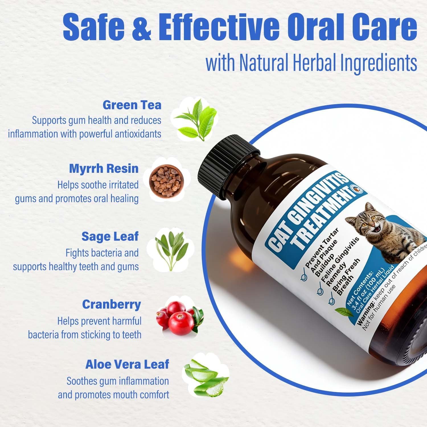 Cat Gingivitis Treatment Liquid 100ml - Cats Dental Care Clean Teeth & Gums, Eliminate Bad Breath, Natural Extracts Lessen Tartar & Plaque, Include 3 ml Dropper with Cap - Happypetzone.online - Image 6