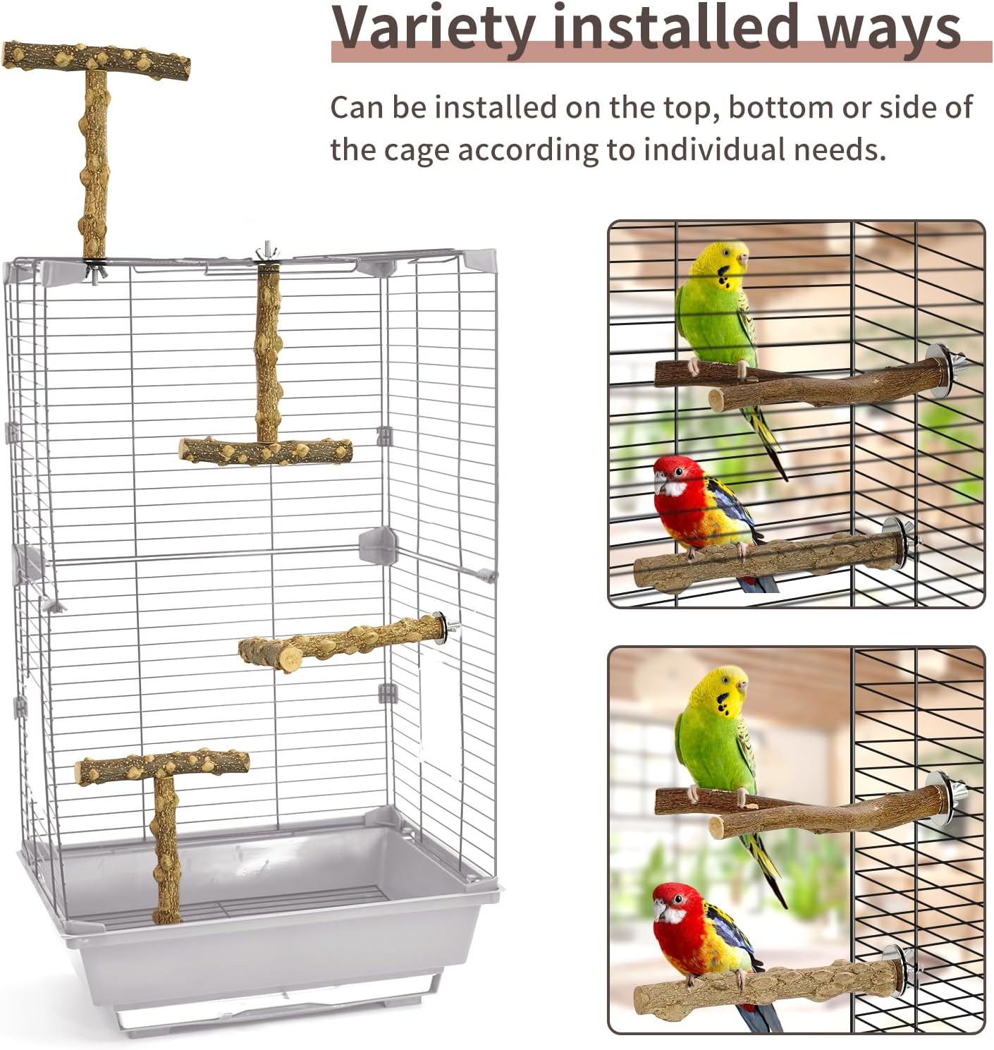 Bird Perches, 6pcs Natural Wood Birds Stand Branch, Bird Perch Chewing Stick Cage Accessories Parrot Climbing Standing Branches Paw Grinding Fork Sets for Parakeet Lovebirds Cockatiels - Happypetzone.online - Image 3