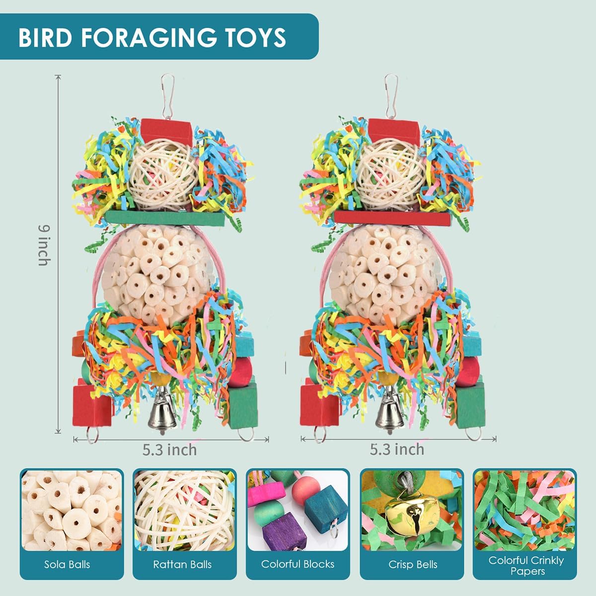 BBjinronjy Bird Toys,2PCS Hanging Natural Soft Sola Ball Beak Chew Shred Forage Toys for Parrots,Cockatiel,Conure,Love Birds,Parakeets,Budgie and Other Small Birds - Happypetzone.online - Image 5