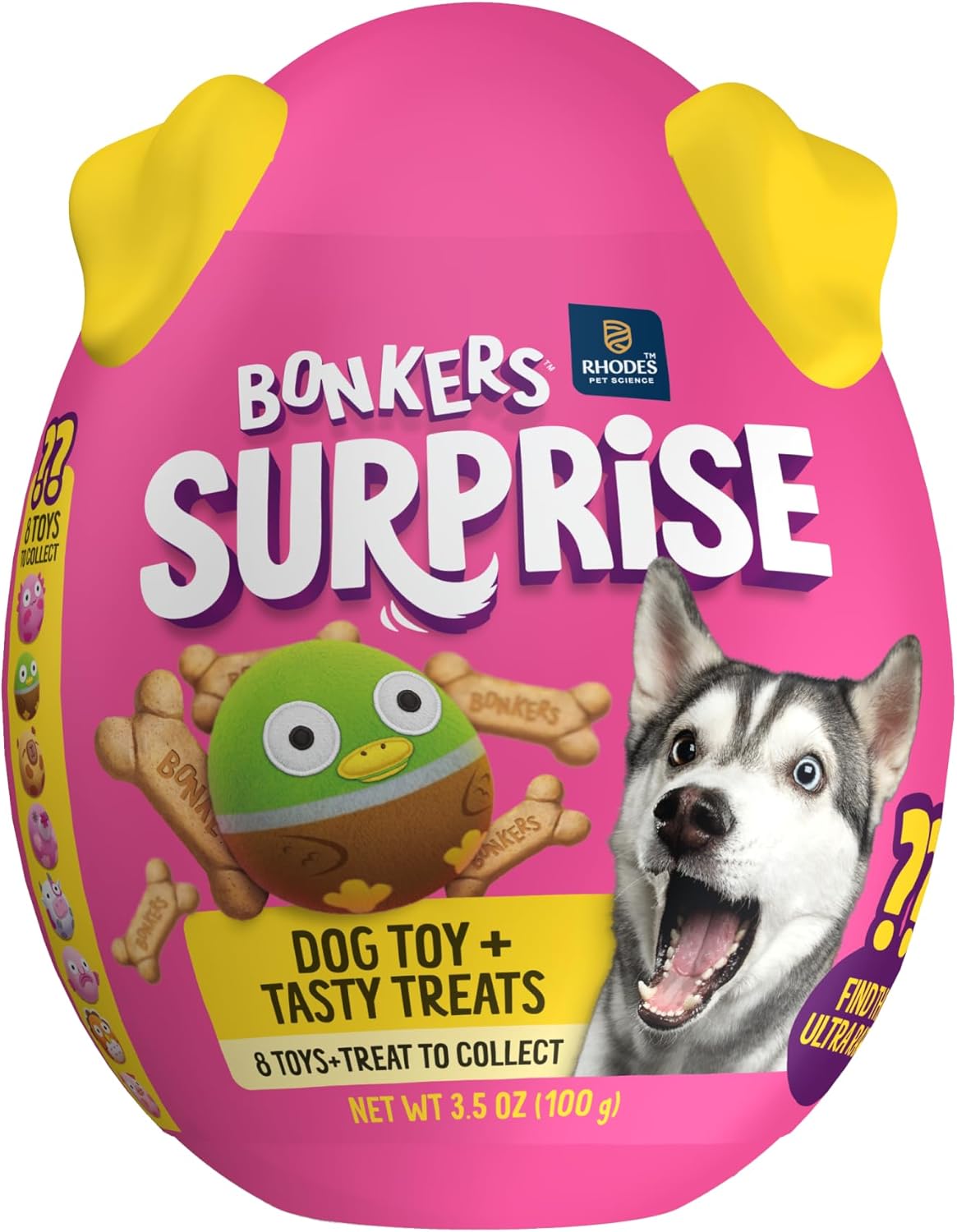 Bonkers Surprise Chicken Flavored Biscuit Crunchy Dog Treats with Toy Surprise, 100g Egg Case with Blind Box Dog Toy (1 of 8 Collectible Toys) - Happypetzone.online - Image 2