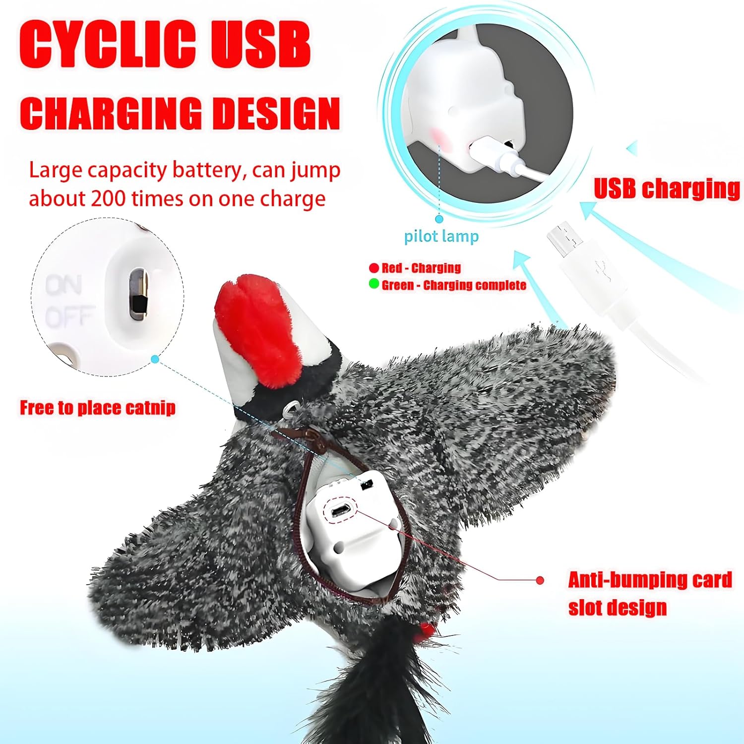 Yewmow Interactive Chirping Bird Cat Toy,2026 Upgrade Flapping Bird Cat Toys,Simulated Chirping Bird Cat Toys,Cat Stimulation Toys for Indoor Cats(Woodpecker 1pcs) - Happypetzone.online - Image 3