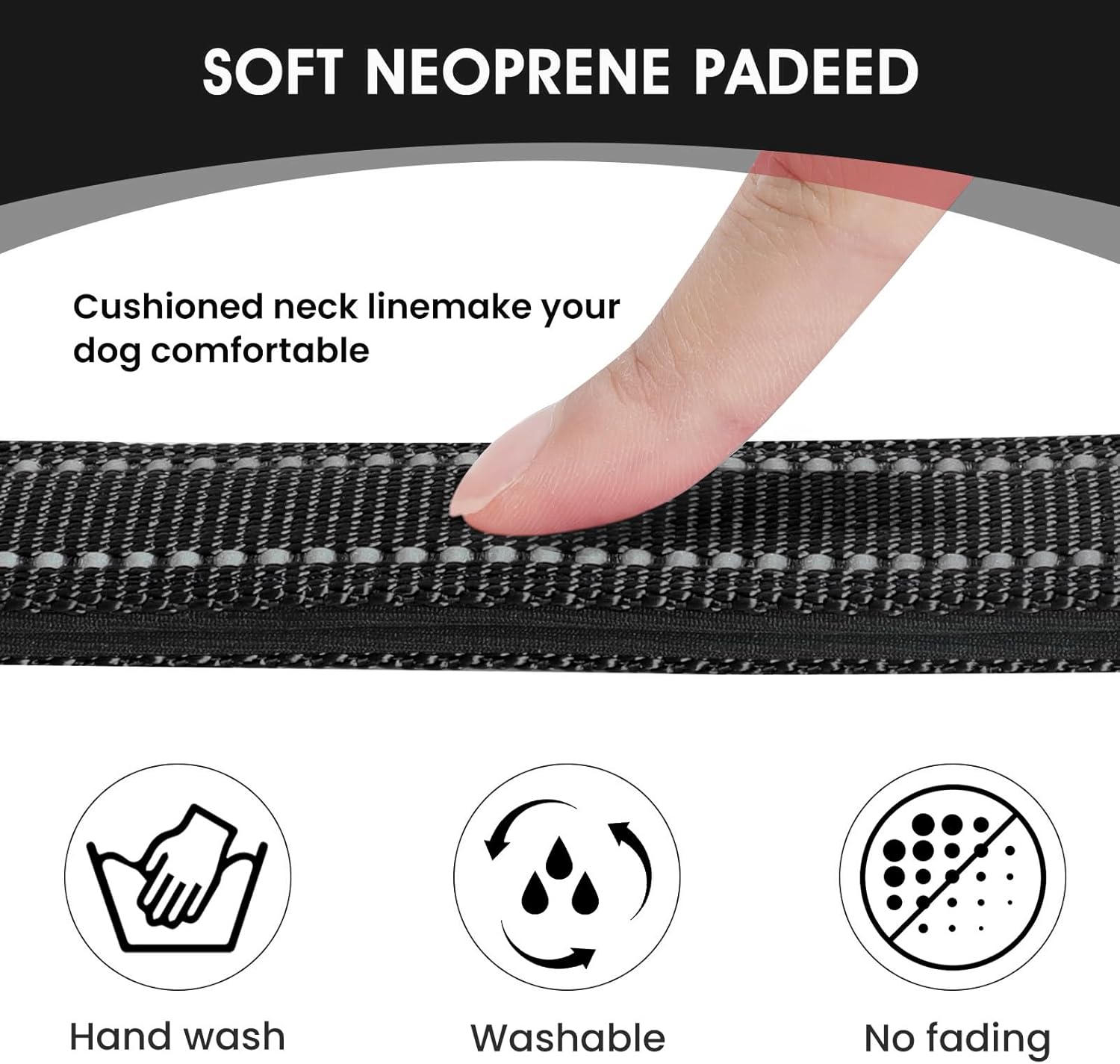 Reflective Dog Collar Padded with Soft Neoprene Breathable Quick Release Basic Dog Collars for Medium Large Dogs Black Boy Girl - Happypetzone.online - Image 3