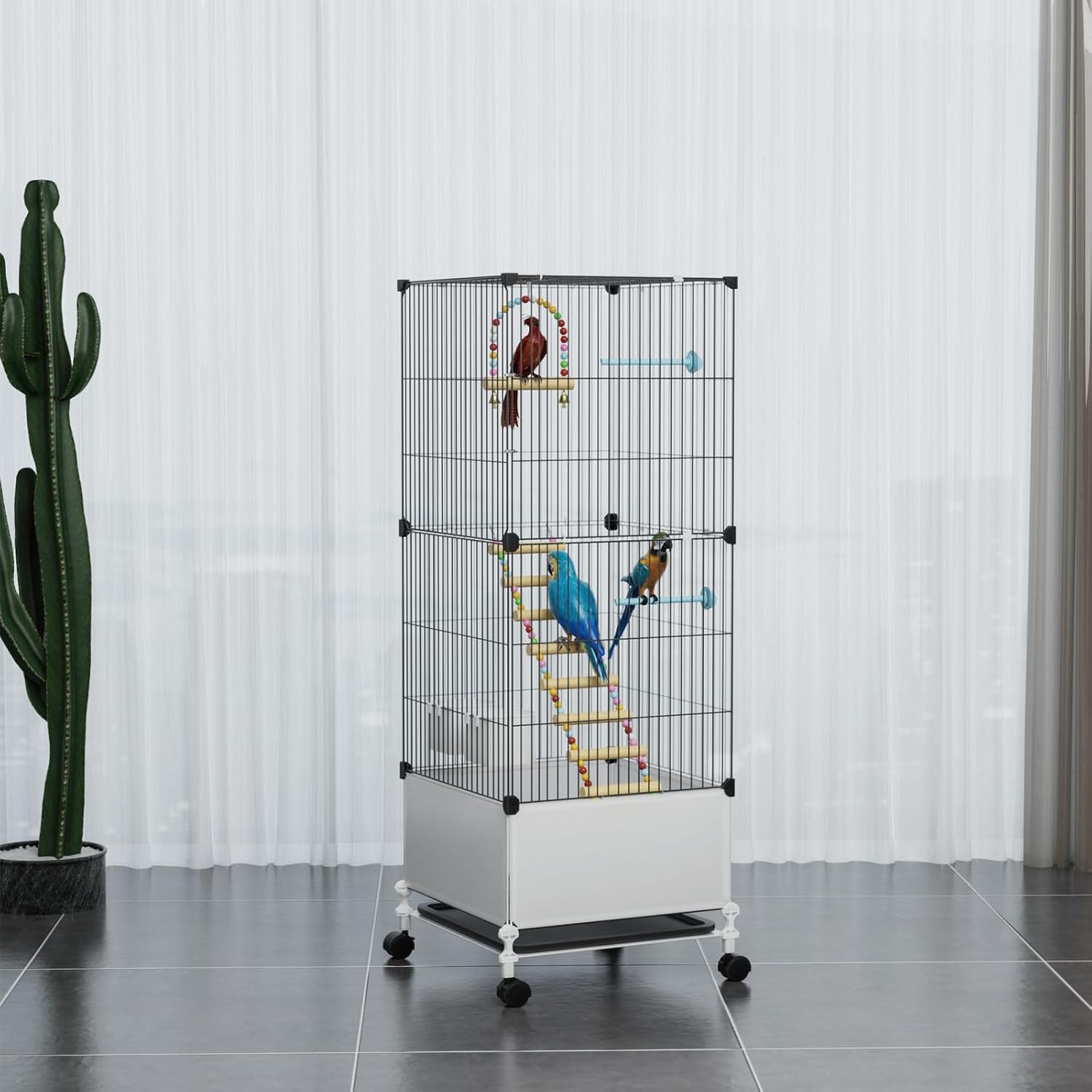 STILLCOVE Medium Flight Bird Cage, Black Parakeet Cages with Rolling Stand & Wheels, Wide Birdcage for Parrots Cockatiels Conure Budgie Canary Finch Lovebird - Happypetzone.online - Image 8