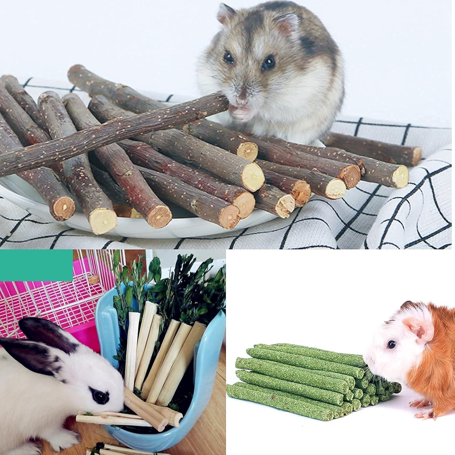 Hamiledyi Rabbit Grass Bed for Bunny, 21 Pcs Rabbit Chew Toys for Teeth Grinding Sweet Bamboo Timothy Stick Woven Grass Ball Pine Cone Natural Straw Bedding for Guinea Pig Hamster Chinchilla - Happypetzone.online - Image 6