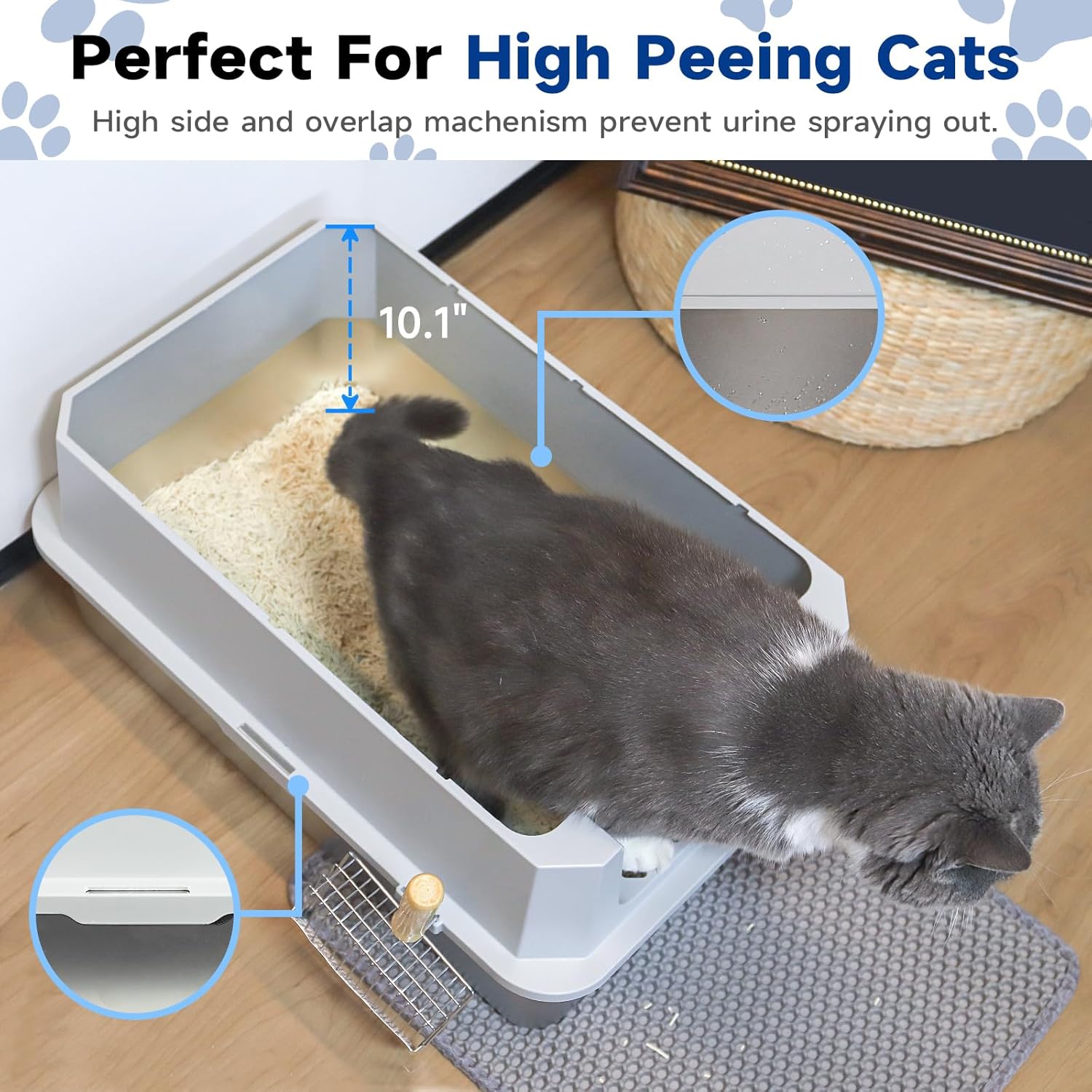 TENTIZON Stainless Steel Cat Litter Box with Lid, Large Covered Enclosed Kitty Litterbox with Hood, Flip Top, High Side, Litter Mat, Scoop for Big Cats, Kitten, No Odor, No Mess, Easy Clean, Grey - Happypetzone.online - Image 6