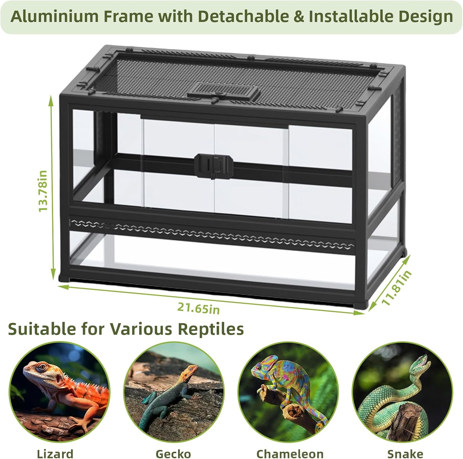 XIGETRAIL Tempered Glass Bearded Dragon Tank, 22" x 14" x 12" Reptile Enclosure with Sliding Door and Top Screen Ventilation,Reptile Tank for Lizard,Gecko,Chameleon - Happypetzone.online - Image 2