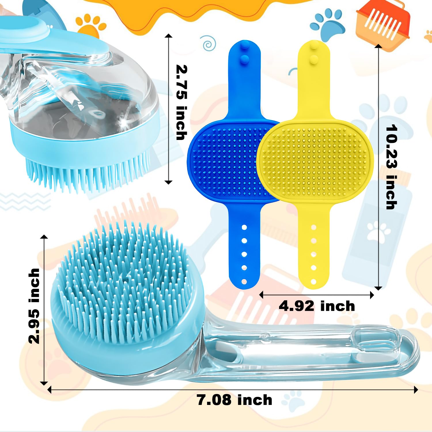 3Pcs Dog Bath Brush, Dog Scrubber for Bath, Dog Shampoo Brush Bubble Maker, Dog Paw Washer, dog grooming Massage Brush with Adjustable Ring Handle, dog accessories for Short & Long Hair -Blue - Happypetzone.online - Image 7