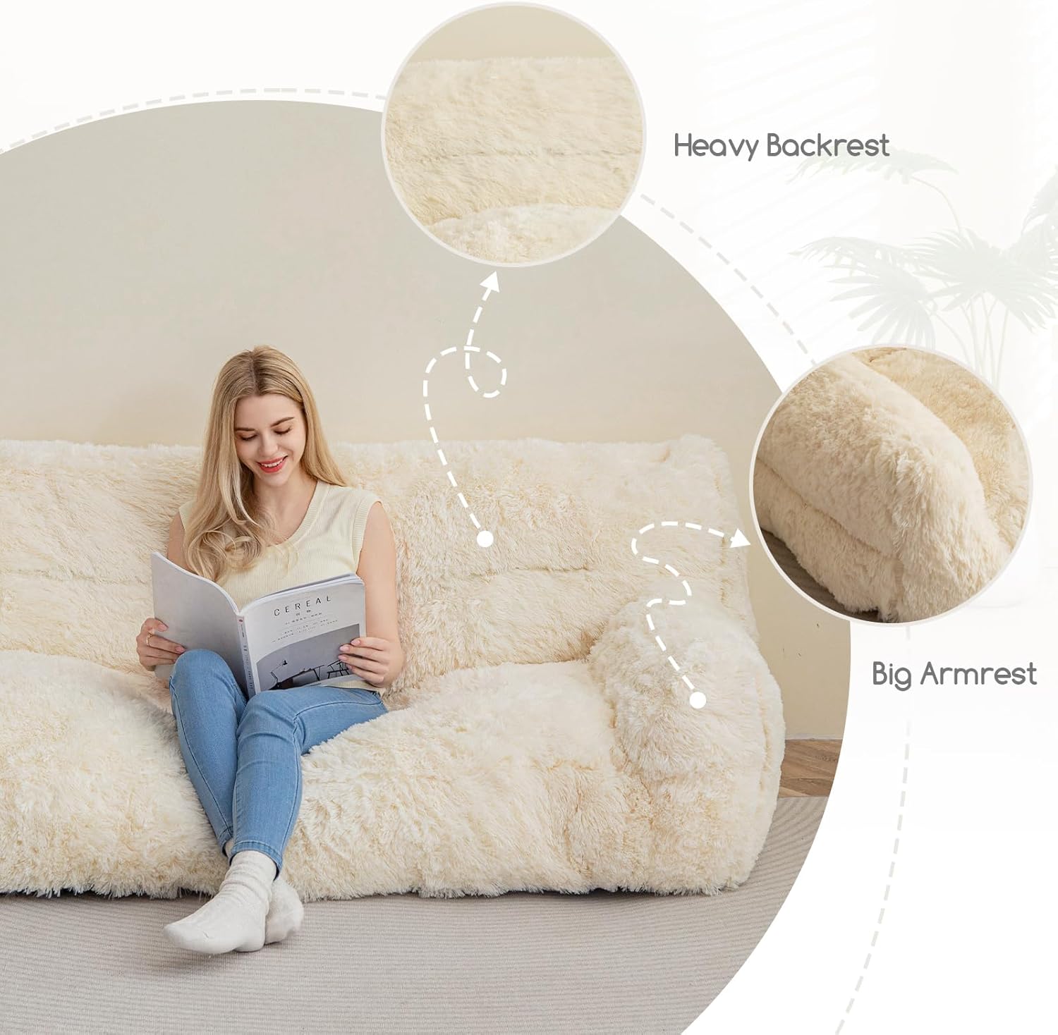 HIGOGOGO Giant Human Dog Sofa Bed, Big Comfy Floor Sofa Couch for Pet Families with Foam Chunk Supportive Mat, Fluffy Faux Fur Orthopedic Dog Bed for Human, XXXL Size, Beige - Happypetzone.online - Image 4