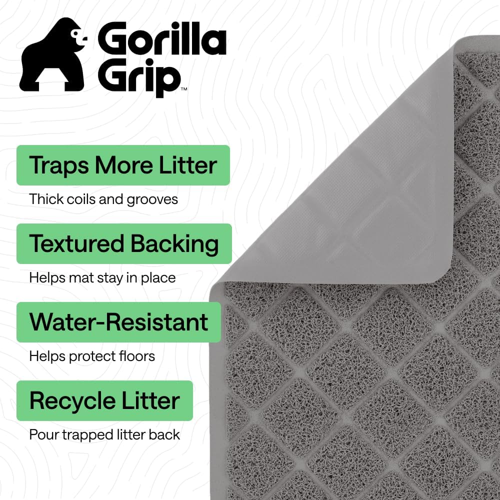 GORILLA GRIP Cat Litter Box Mat, Cushioned Coil Mesh Litter Trapping Mats, Scatter Control Supplies for Less Mess, Phthalate Free, Ultra Deep Catch Grooves, Rinse or Vacuum to Clean, 24x17 Gray - Happypetzone.online - Image 2