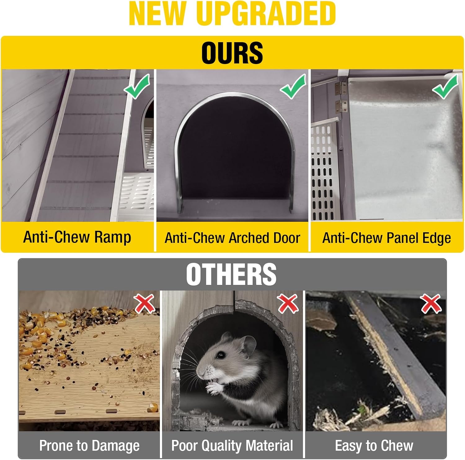Aivituvin 2-Story Indoor Rabbit Hutch Guinea Pig Cage with Stand, Wooden Bunny Cage Small Animal Cages with Chew-Proof Ramp, Pull-Out Tray & Leakproof PVC Layer (Grey) - Happypetzone.online - Image 3