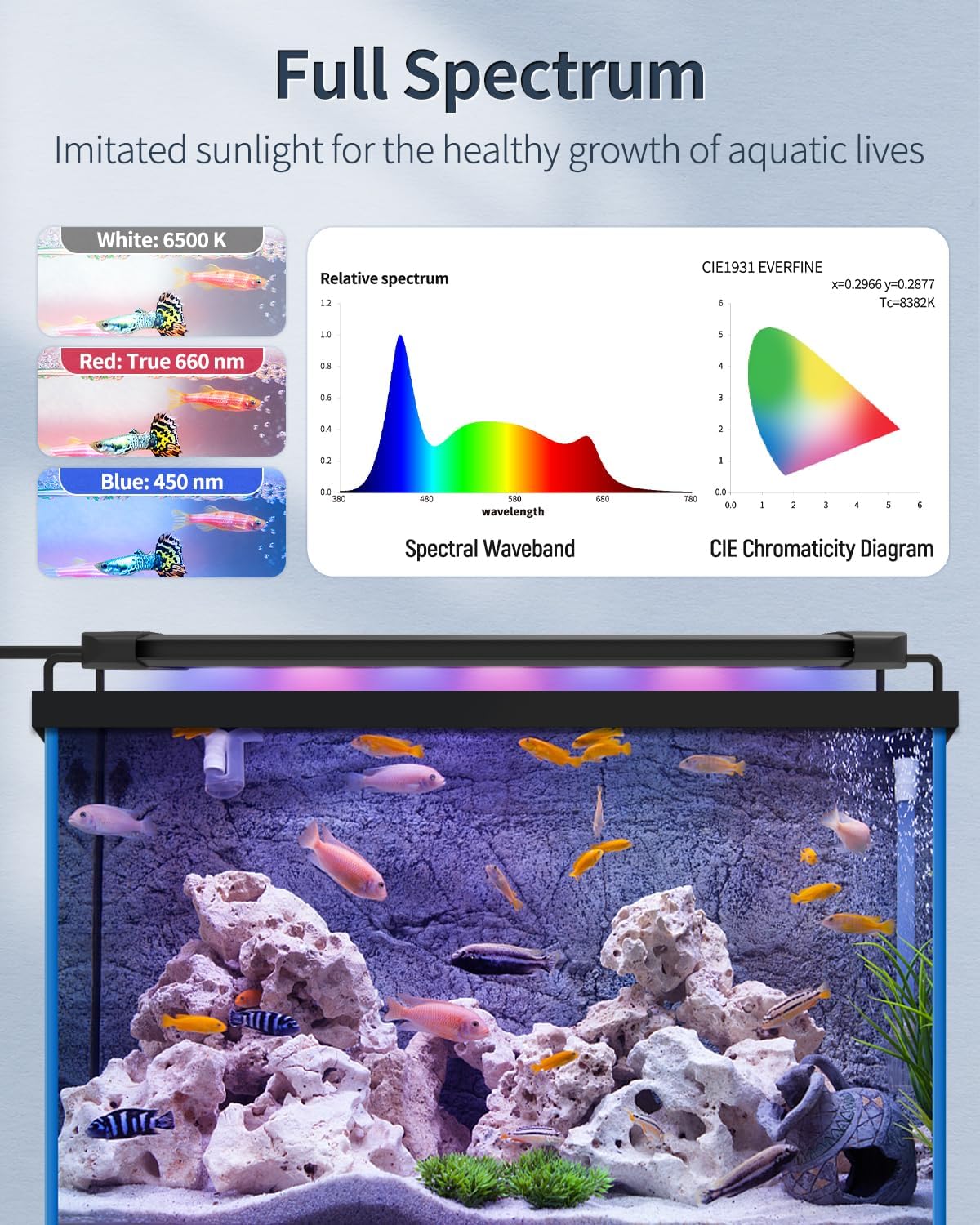 Pawfly 11W Aquarium LED Light for 12 to 18 Inch Fish Tanks Extendable Fish Tank Light with Full Spectrum Brilliant White Blue Red Lights with Daytime & Night Modes and Adjustable Brightness - Happypetzone.online - Image 3