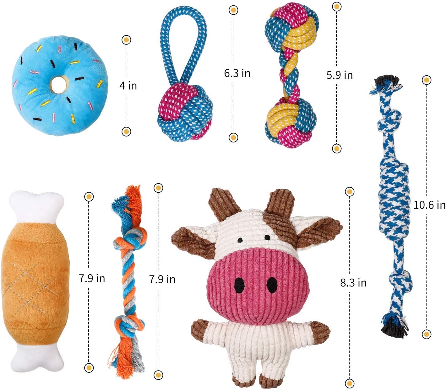 Toozey 7 Pack Small Dog Toys, Puppy Teething Toys, Durable Ropes Chew Toys, Cute Calf Squeaky Dog Toys, Non-Toxic and Safe - Happypetzone.online - Image 4