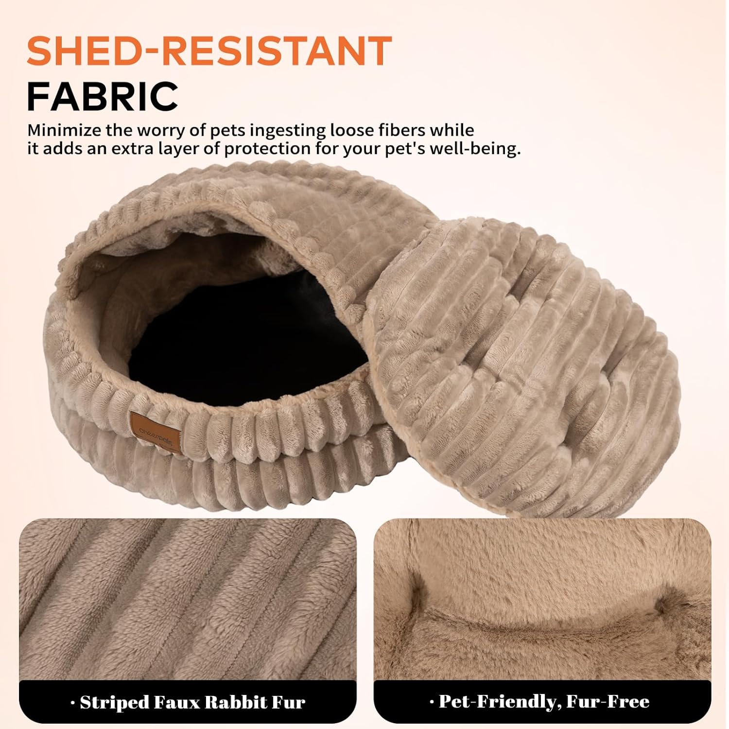 CHEERPALS Cat Cave Bed for Indoor Cats, Washable Covered Cat Bed Hooded Kitty Bed Soft Fluffy Pet Bed for Puppy and Small Dog(Khaki) - Happypetzone.online - Image 3