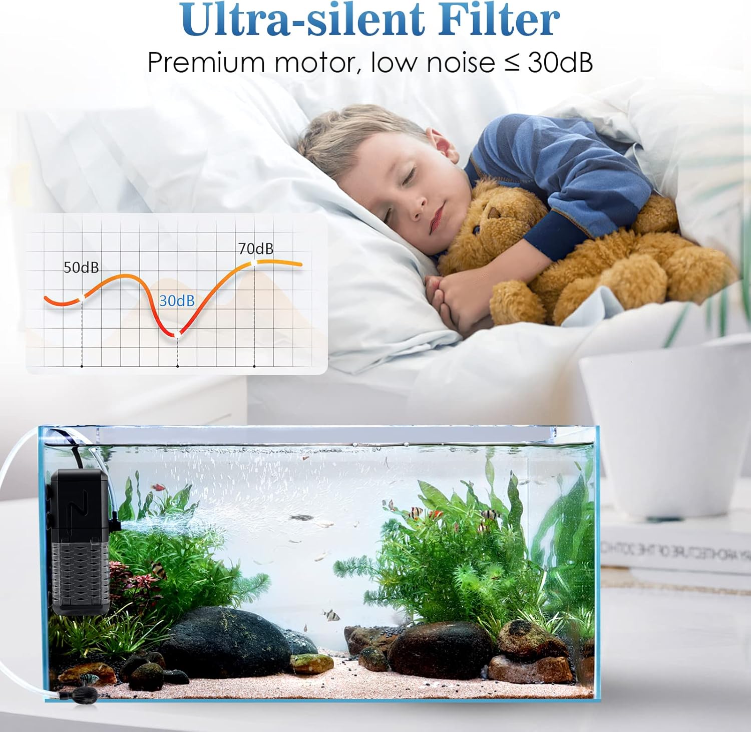 AQQA Aquarium Filter, Submersible Power Fish Tank Filter with Rainwater Aerator System Adjustable Water Flow Design, Ultra Silent Biochemical Sponge Filtration Up to Fish Tank 50 Gallon (6W-158GPH) - Happypetzone.online - Image 5