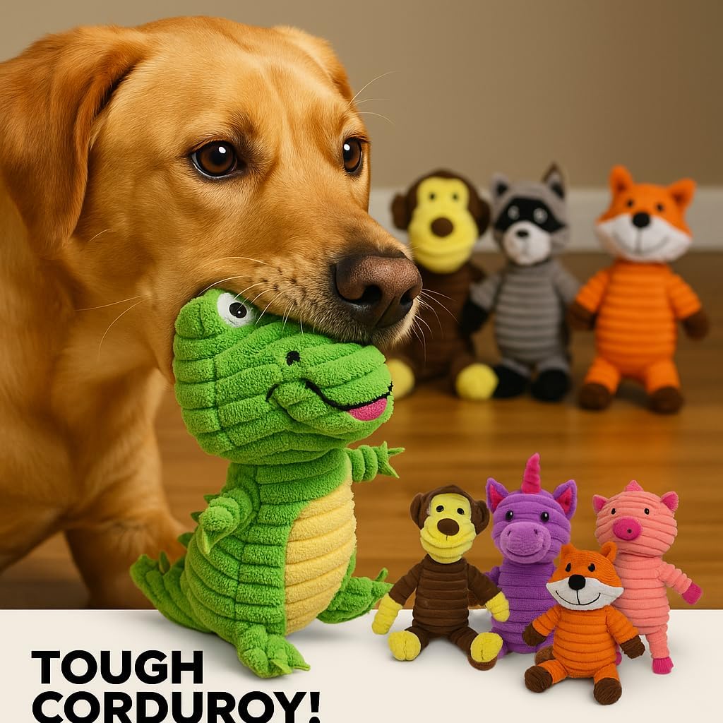 Jalousie Plush Toys Assortment Value Bundle Puppy Pet Mutt Squeak Toy for Medium Large Dogs (5 Pack Corduroy) - Happypetzone.online - Image 3