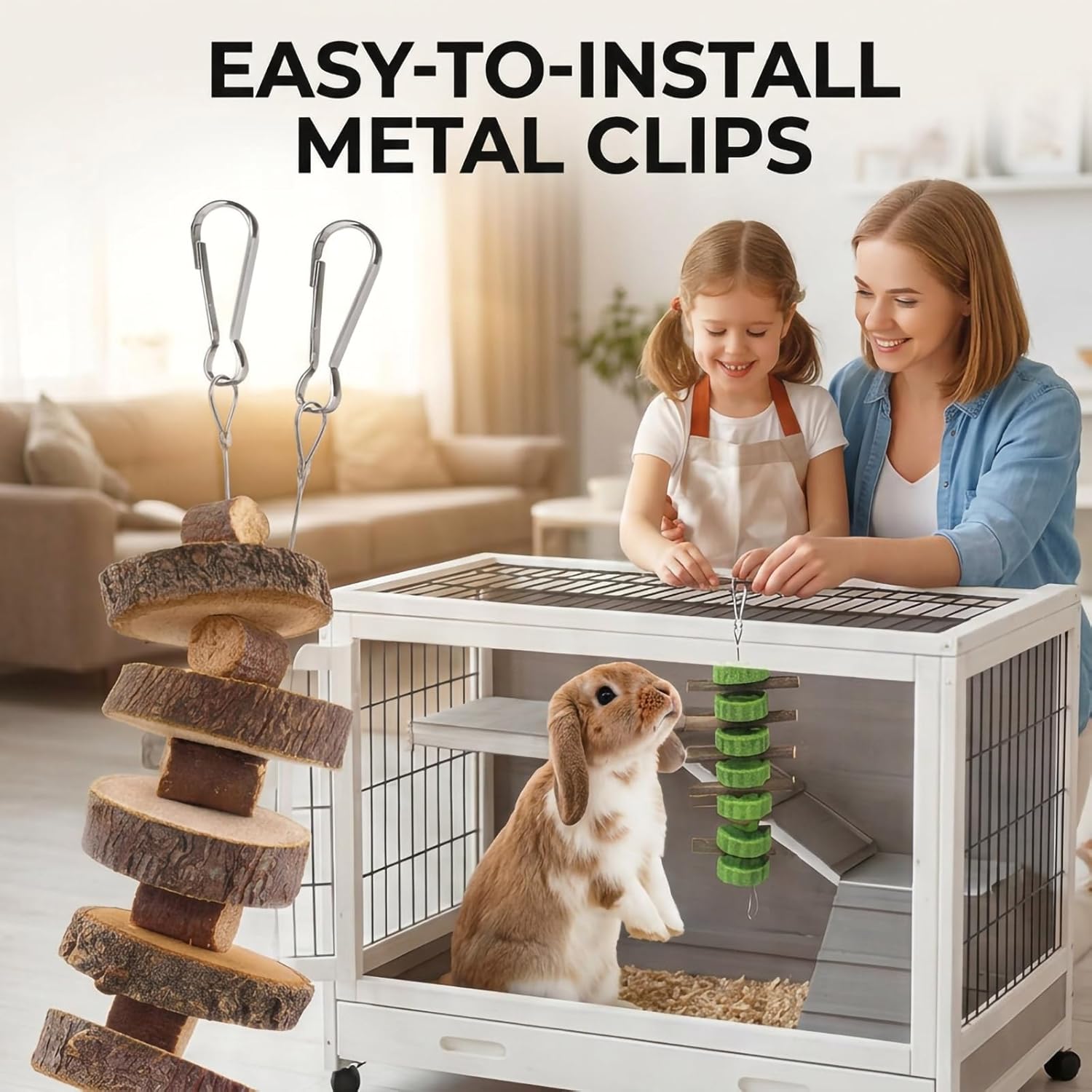 5pcs Rabbit Toys,Bunny Chew Treat for Teeth Grinding,Hanging Timothy Hay Ball +Apple Stick Wood +Alfalfa Grass Cake Food Snack for Cage Guinea Pig Chinchilla Hamster Squirrel Gerbil Rat Parrot - Happypetzone.online - Image 4