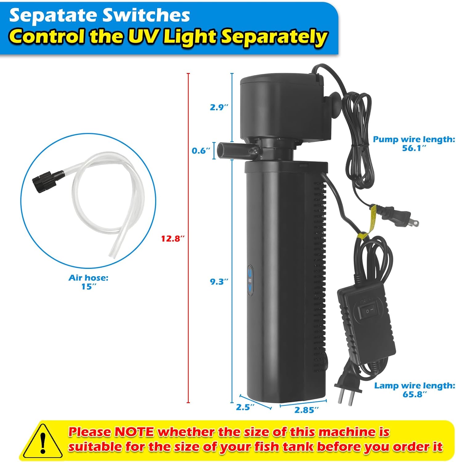 Aquarium Filter for 40-150 Gallon Tank, U-V Fish Tank Green Clean Machine Submersible Powerful Pump Canister Filter 400GPH for Pond Turtle Tank Saltwater Freshwater Crystal Clear Green Killing - Happypetzone.online - Image 6