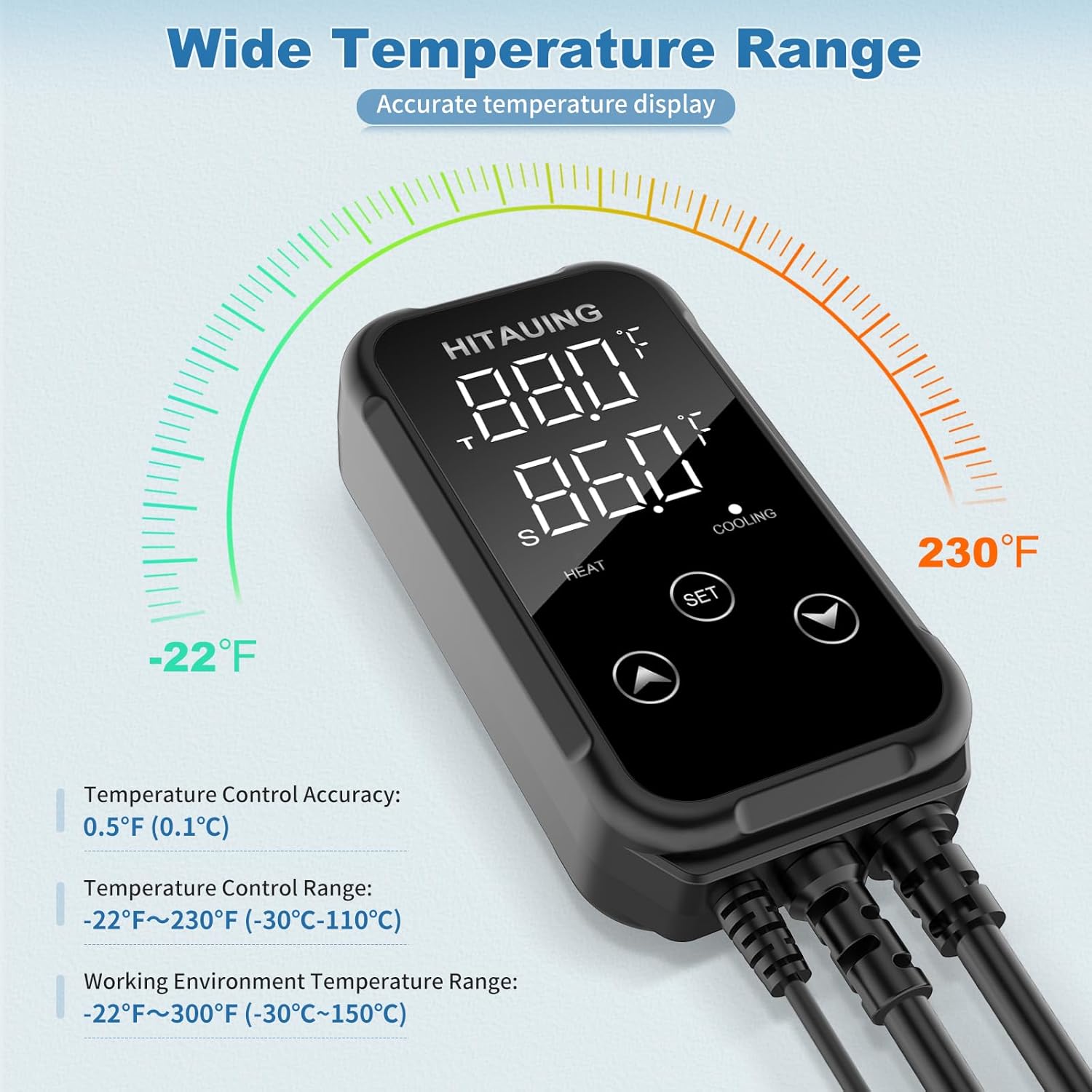 HiTauing Digital Temperature Controller, Aquarium Heater Reptile Thermostat Heating and Cooling Dual Outlet with Seawater-Resistant Probe for Fish Tanks, Reptile Tanks, Greenhouse & Seedling Mat - Happypetzone.online - Image 3