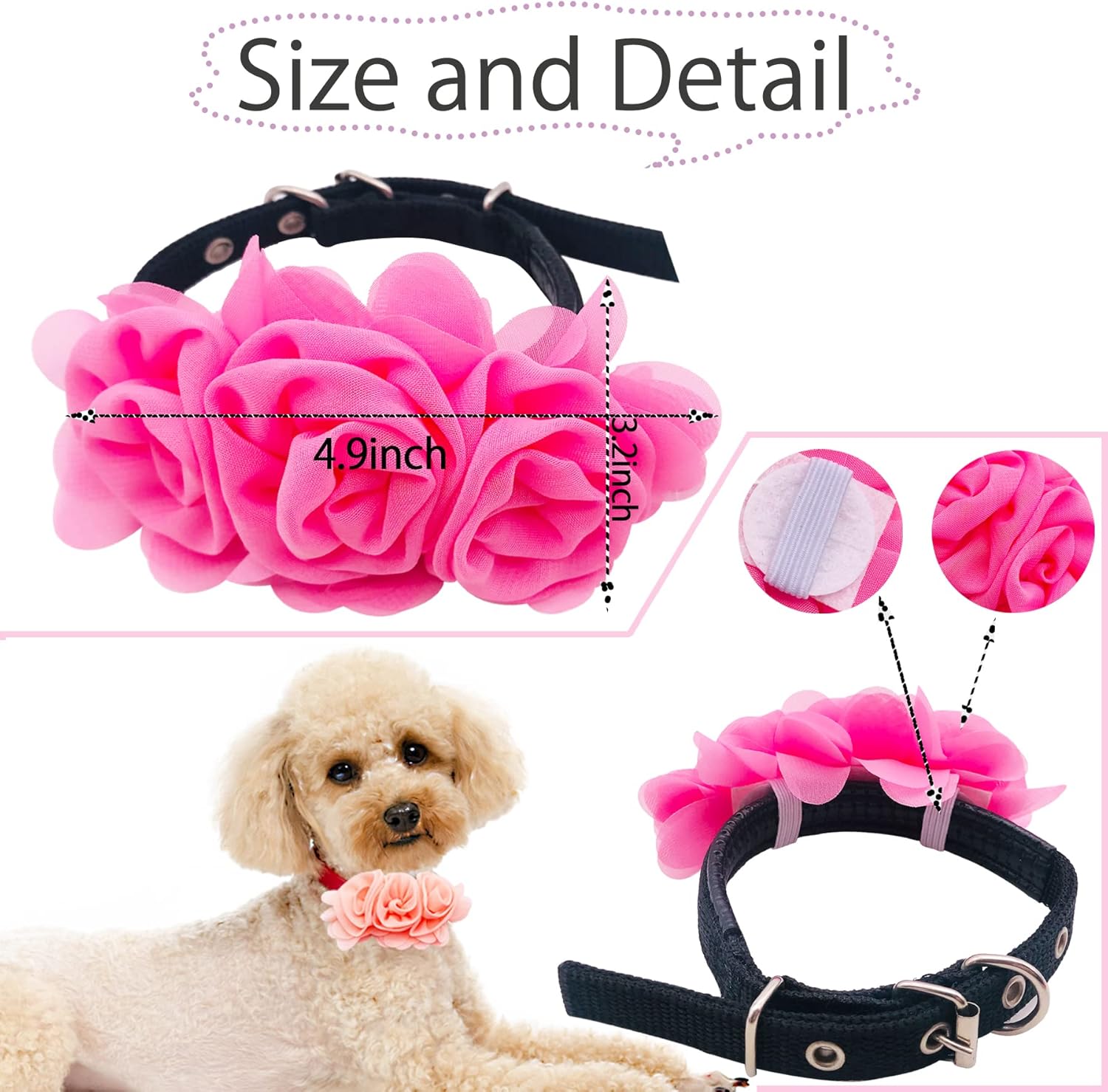 4 or 6 or 20PCS Dog Collar Large Flowers Pet Collar Charms Attachment for Small Medium Big Girl Female Cat Puppy Alpaca Rabbit Neck Bows Sliders Grooming Accessories - Happypetzone.online - Image 3