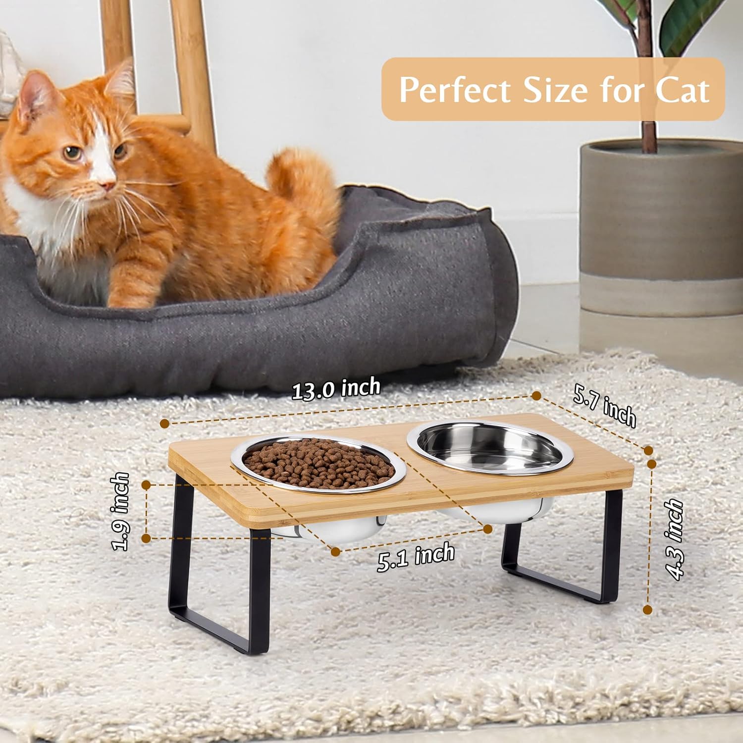 Cat Food Bowl for Indoor Cats - Elevated Stainless Steel Water Bowl, Tilted Raised Kitten Dish Set for Whisker Friendly and Anti Vomit, Feeding Station for Puppy and Pet - Happypetzone.online - Image 5