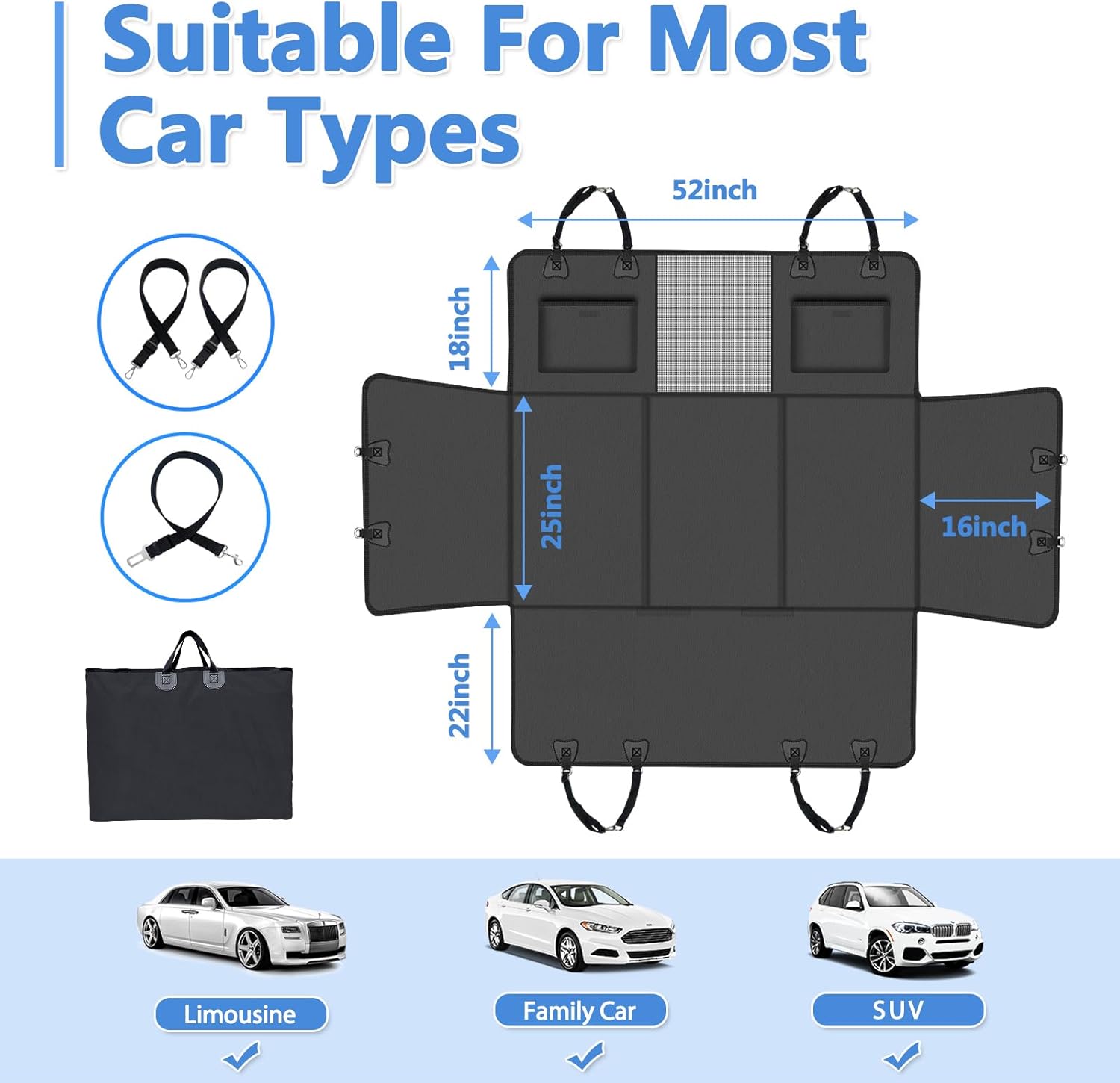 Hard Bottom Dog Car Seat Cover for Back Seat – Waterproof Nonslip Hammock Extender for Trucks & SUVs, Heavy Duty Pet Protector, Black Faux Leather - Happypetzone.online - Image 6