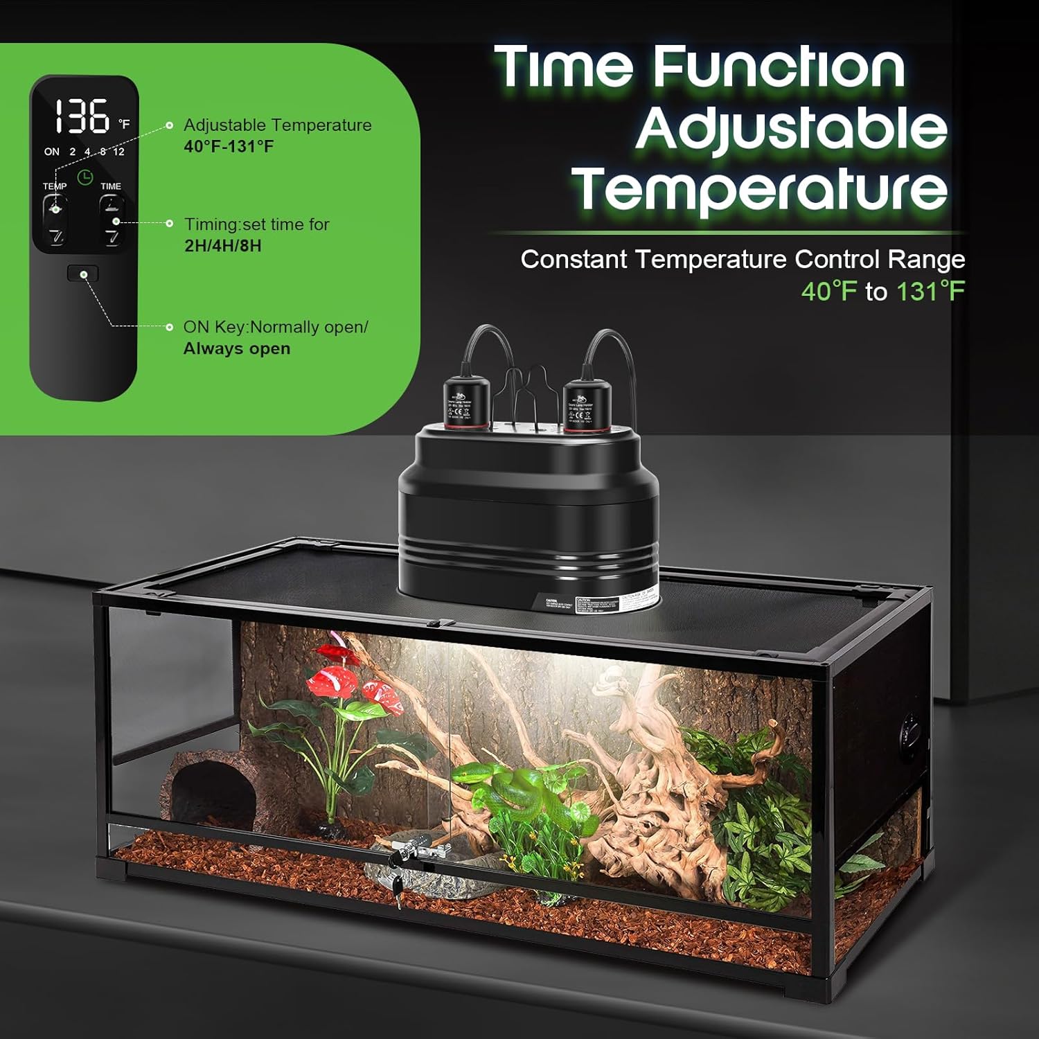 MECESOR Dual Reptile Light Fixture,Double Reptile Heat Lamp Fixture with Independent Thermostat Control & Timer Dimming Function Reflector Dome Lamp Fixture for Lizard,Bearded Dragon - Max 160W - Happypetzone.online - Image 3