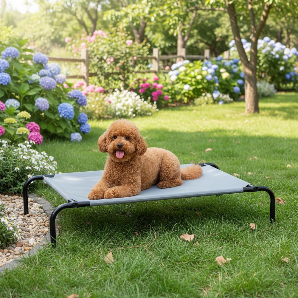 Amazon Basics Cooling Breathable Elevated Dog Bed with Durable Metal Frame, Medium, 43 x 26 x 7.5 Inch, Grey, Easy to Assemble - Happypetzone.online - Image 7